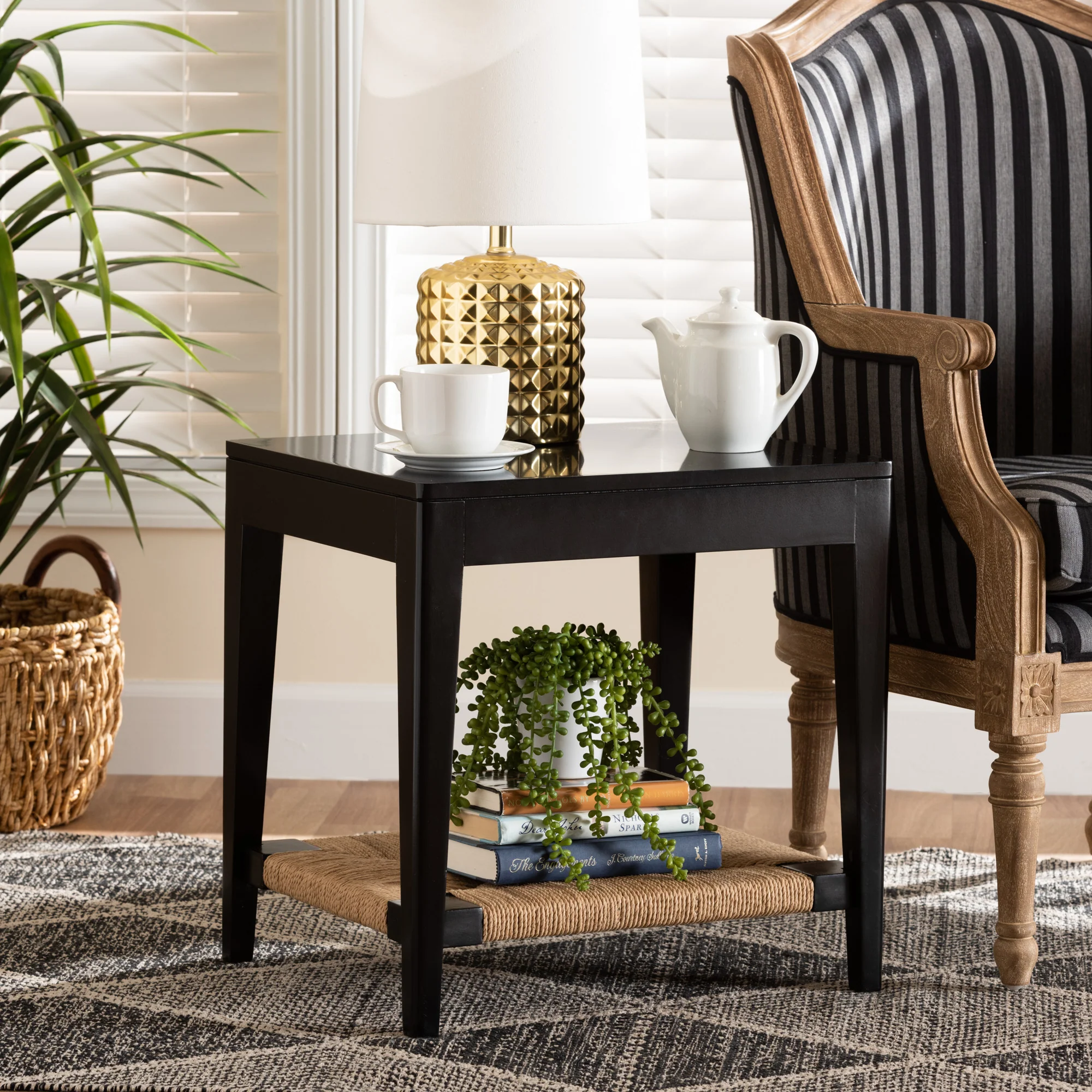 Baxton Studio bali & pari Freya Modern Bohemian Black Finished Bayur Wood End Table