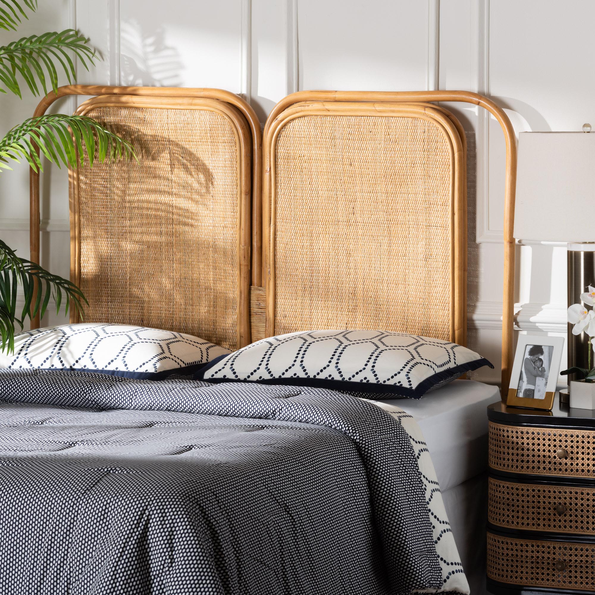 Baxton Studio bali & pari Gowan Modern Bohemian Natural Brown Rattan King Size Standalone Headboard