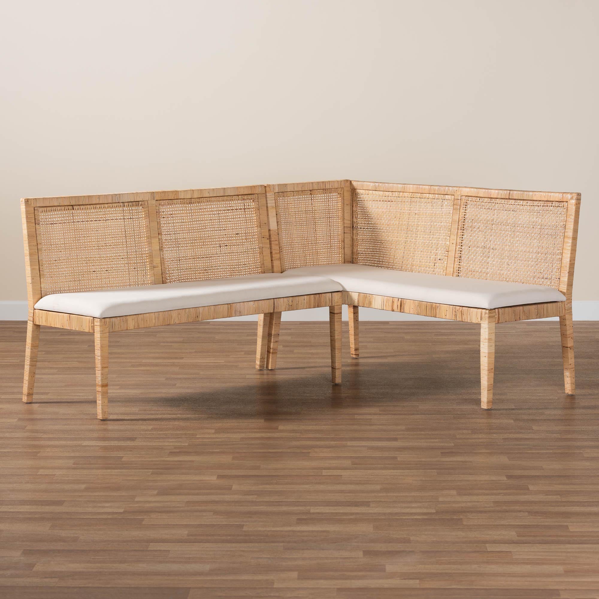 Baxton Studio bali & pari Kalimantan Bohemian Light Honey Rattan 2-Piece Banquette Set - Image 2