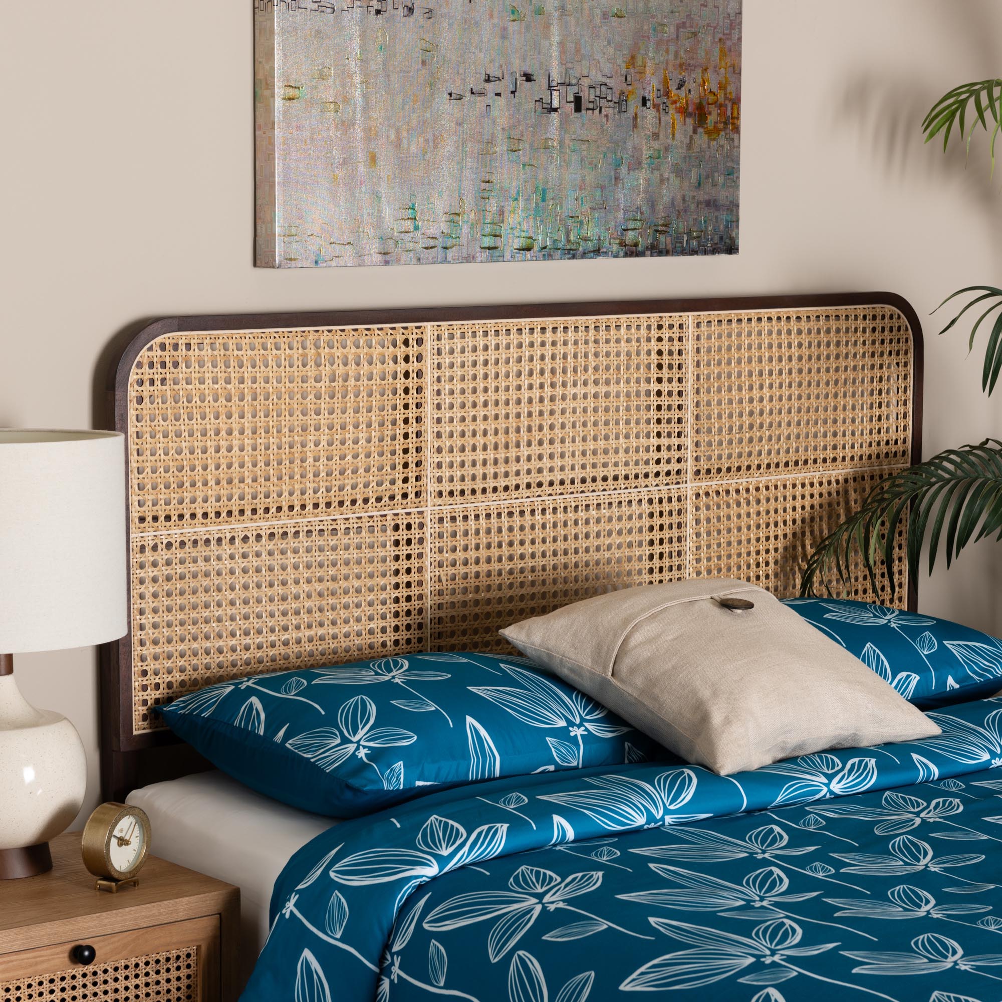 Baxton Studio bali & pari Lainer Modern Bohemian Black Finished Bayur Wood and Natural Bamboo Queen Size Headboard - Image 9