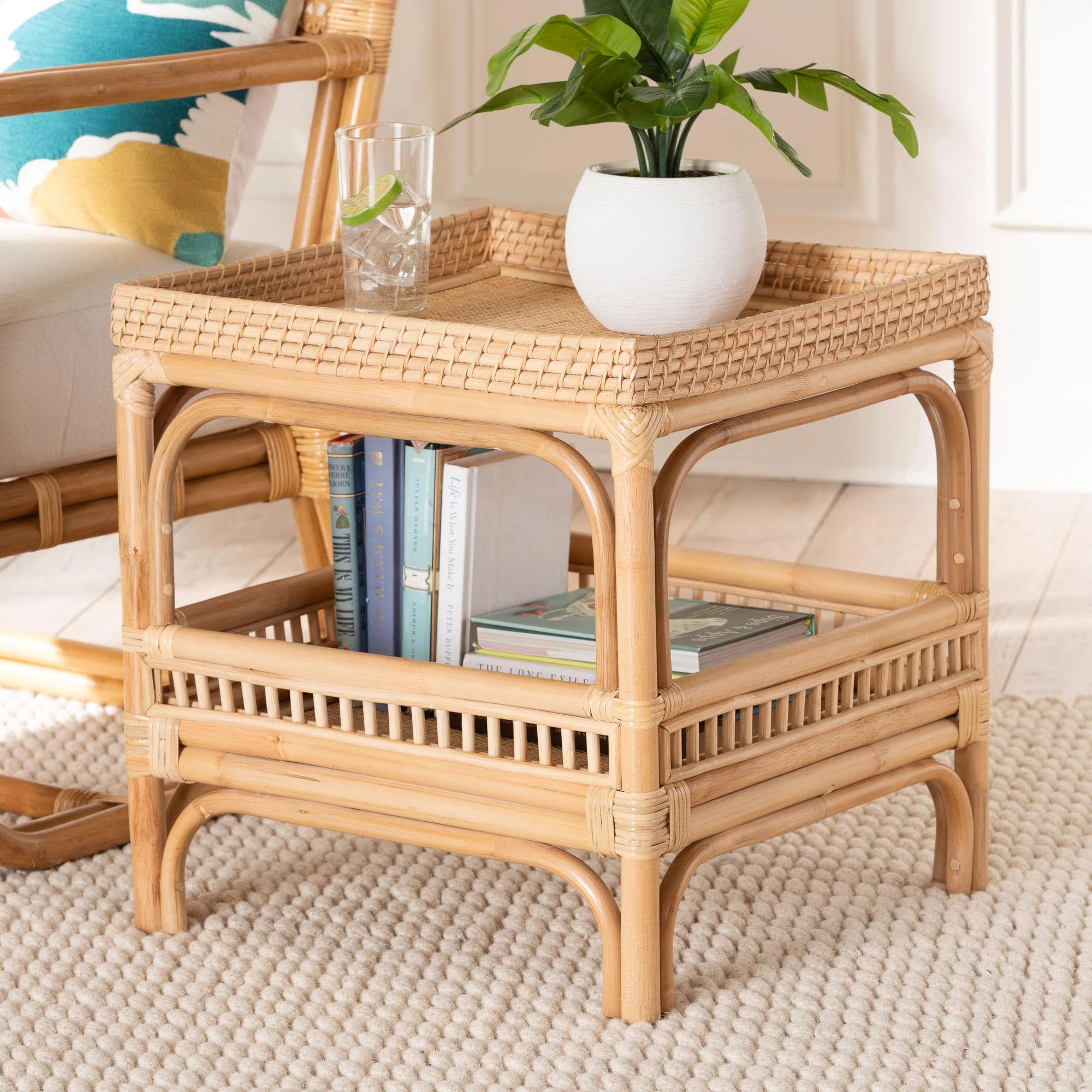 Baxton Studio bali & pari Lombok Modern Bohemian Natural Rattan End Table