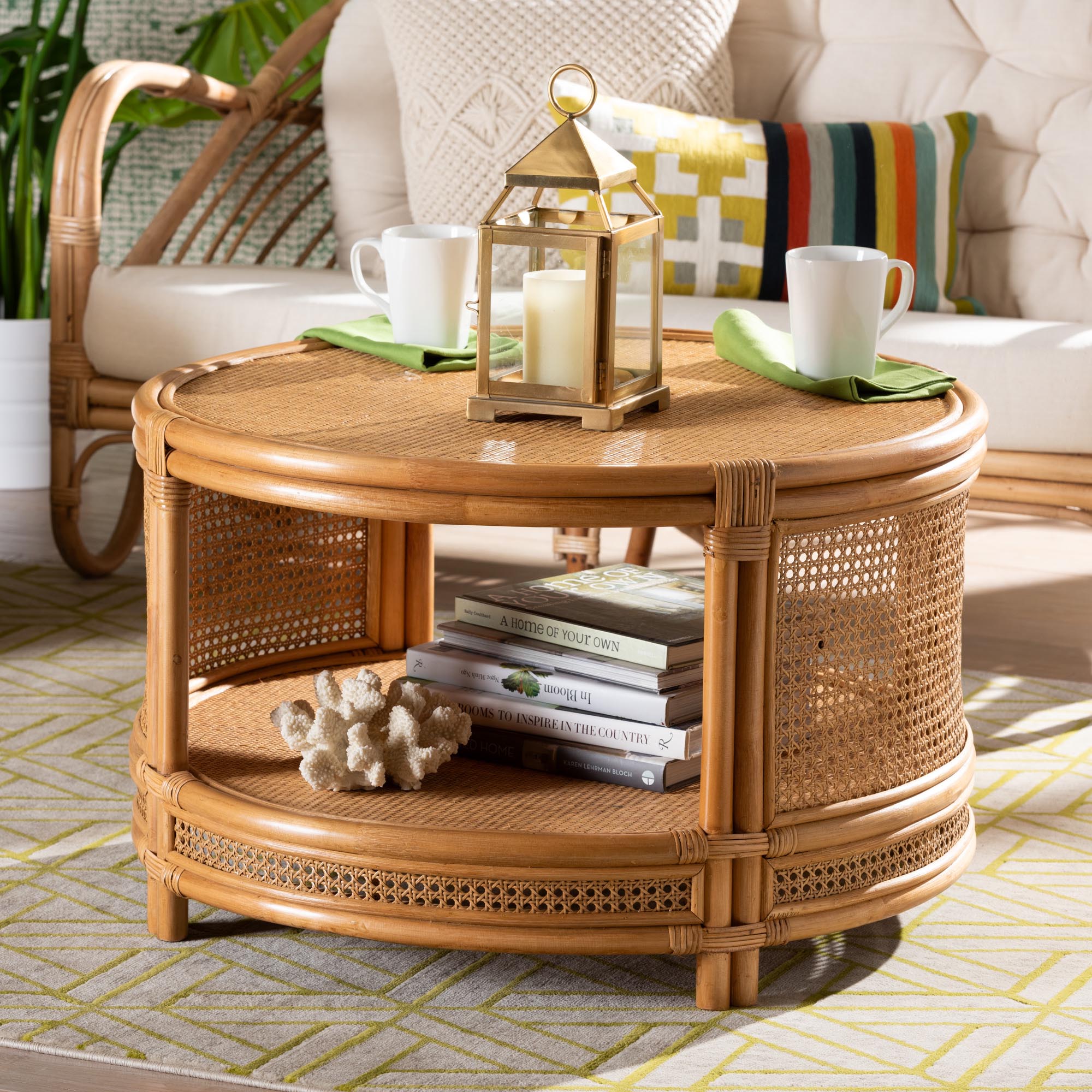 Baxton Studio bali & pari Louis Modern Bohemian Natural Brown Rattan Coffee Table