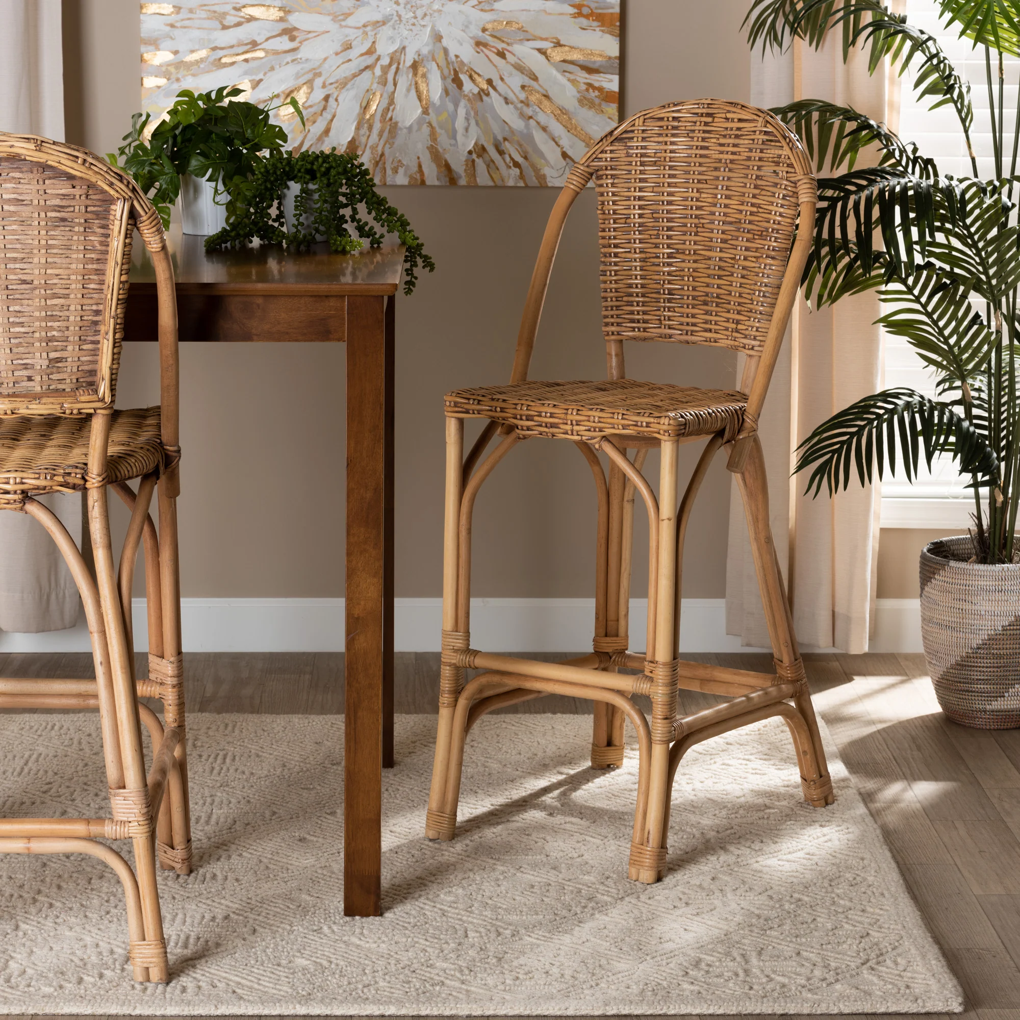 Baxton Studio bali & pari Neola Modern Bohemian Natural Rattan Bar Stool