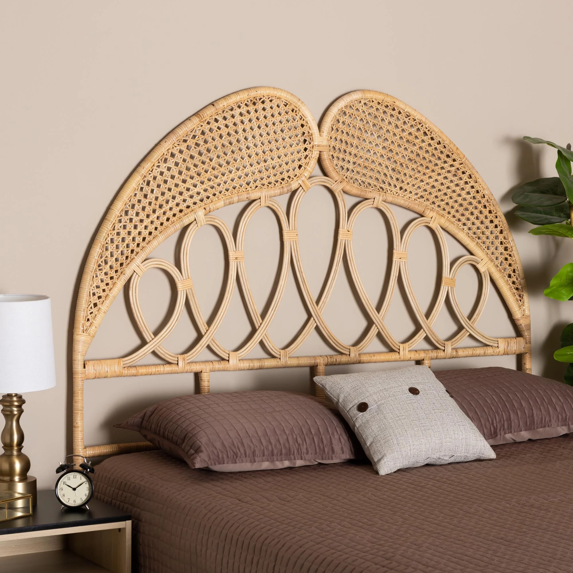 Baxton Studio bali & pari Onika Modern Bohemian Natural Brown Rattan Queen Size Standalone Headboard