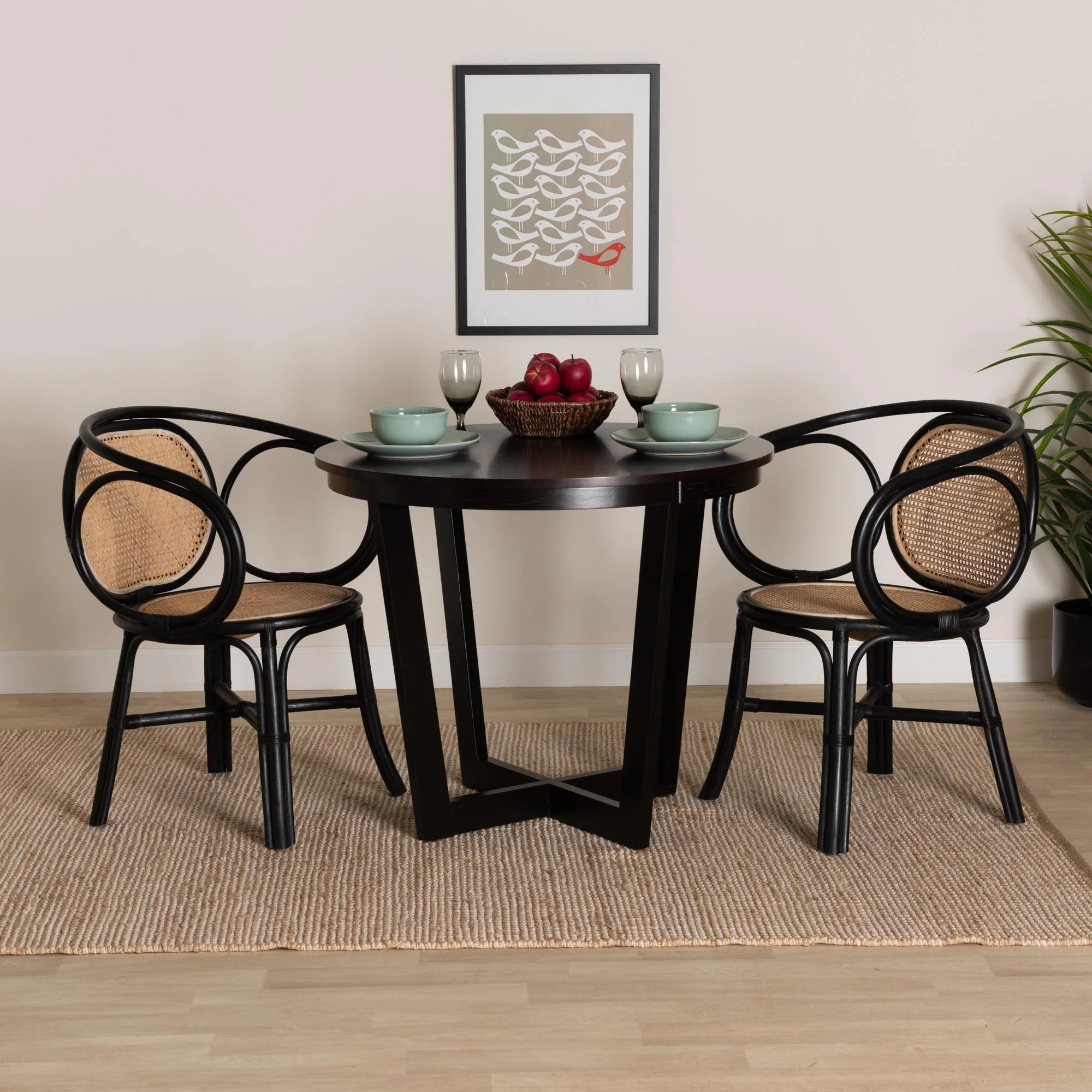 Baxton Studio bali & pari Palesa Modern Bohemian Two-Tone Black and Natural Brown Rattan Dining Chair