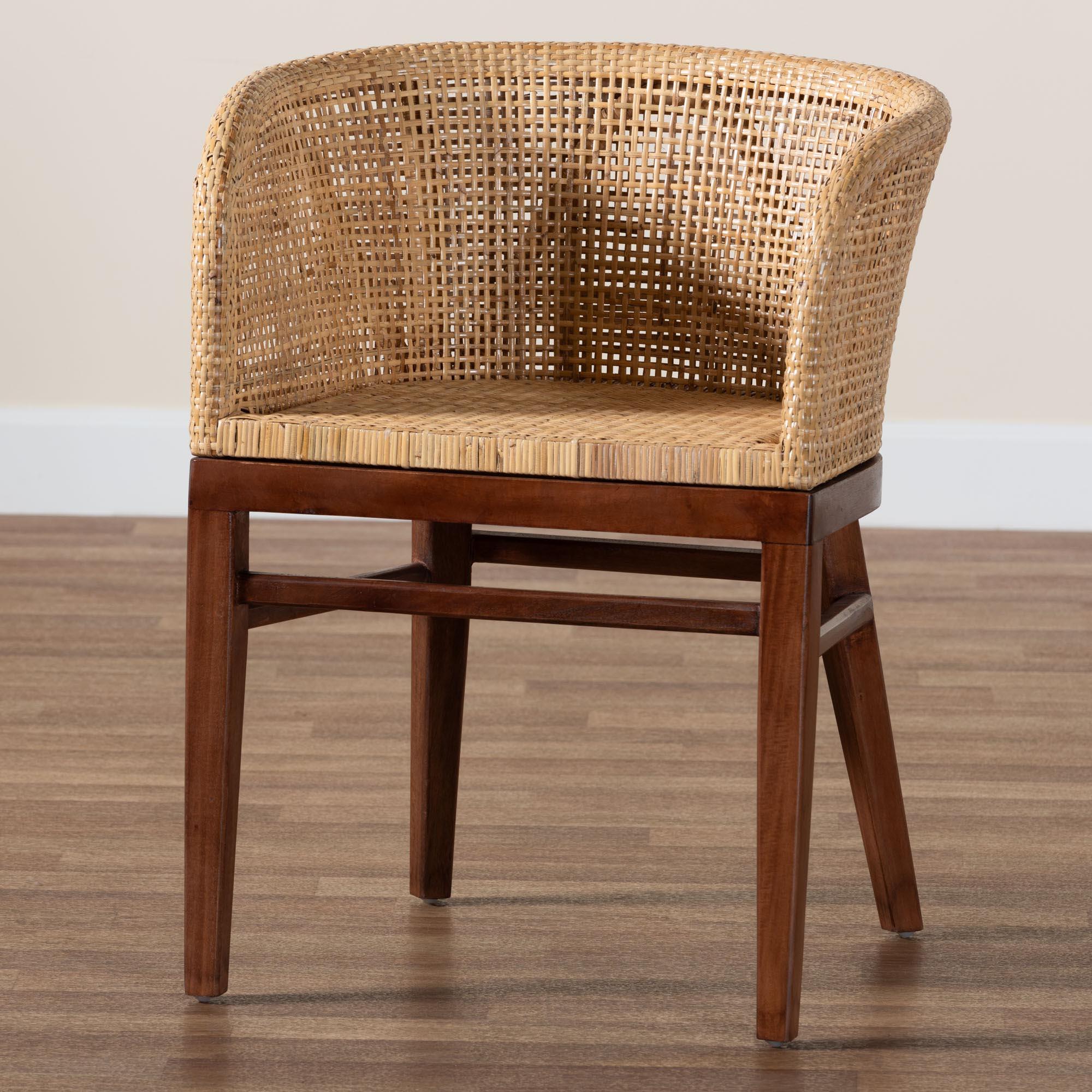 Baxton Studio bali & pari Papua Modern Bohemian Natural Rattan and Walnut Brown Acacia Wood Dining Chair - Image 2