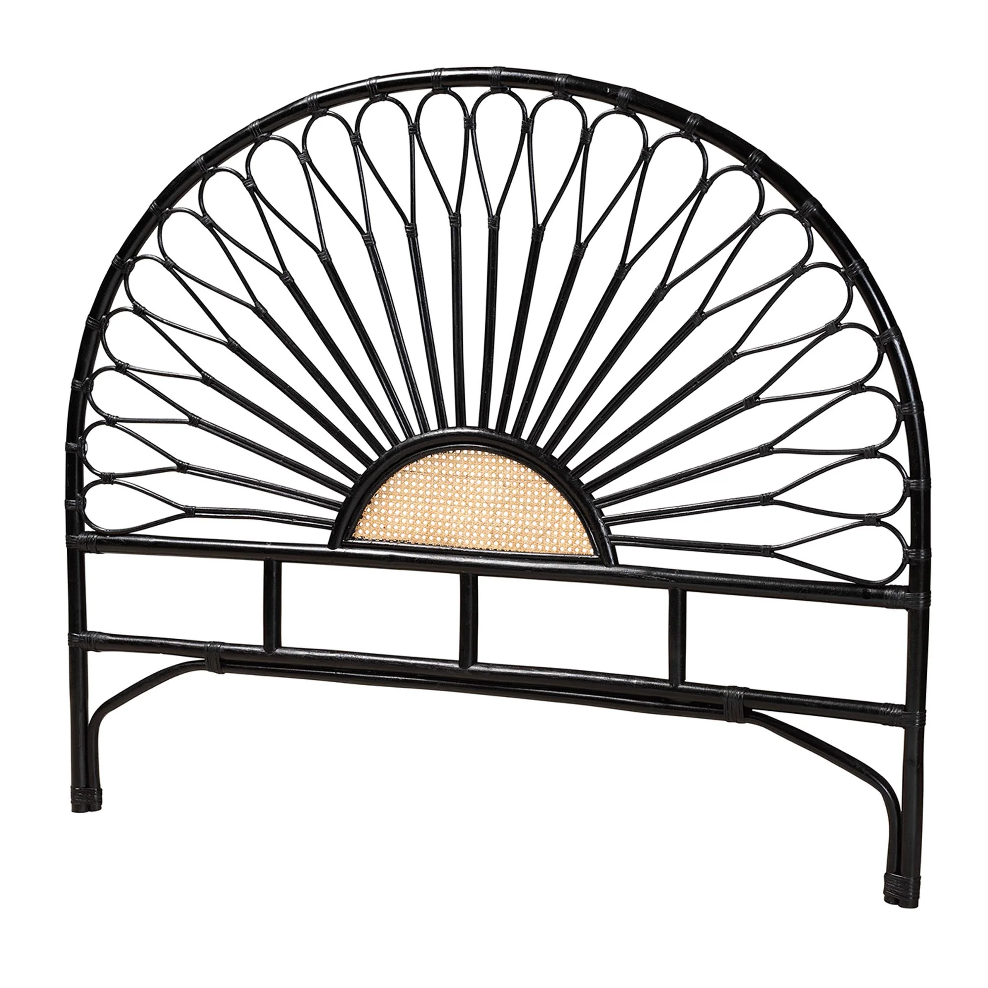Baxton Studio bali & pari Perenna Modern Bohemian Two-Tone Black and Natural Brown Rattan King Size Standalone Headboard - Image 2