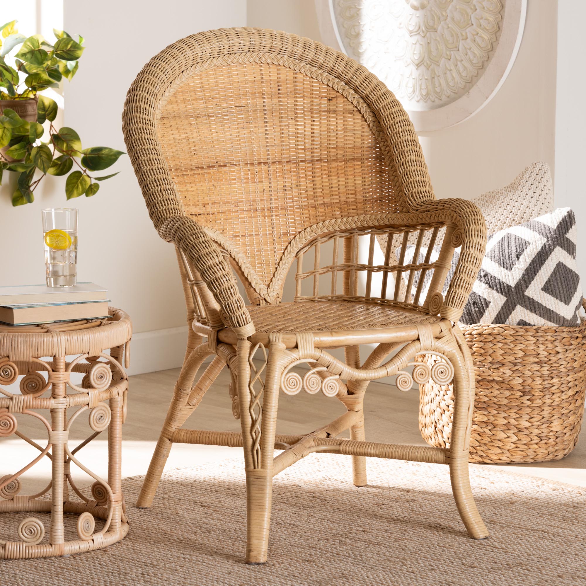 Baxton Studio bali & pari Ratu Modern Bohemian Natural Brown Rattan Accent Chair