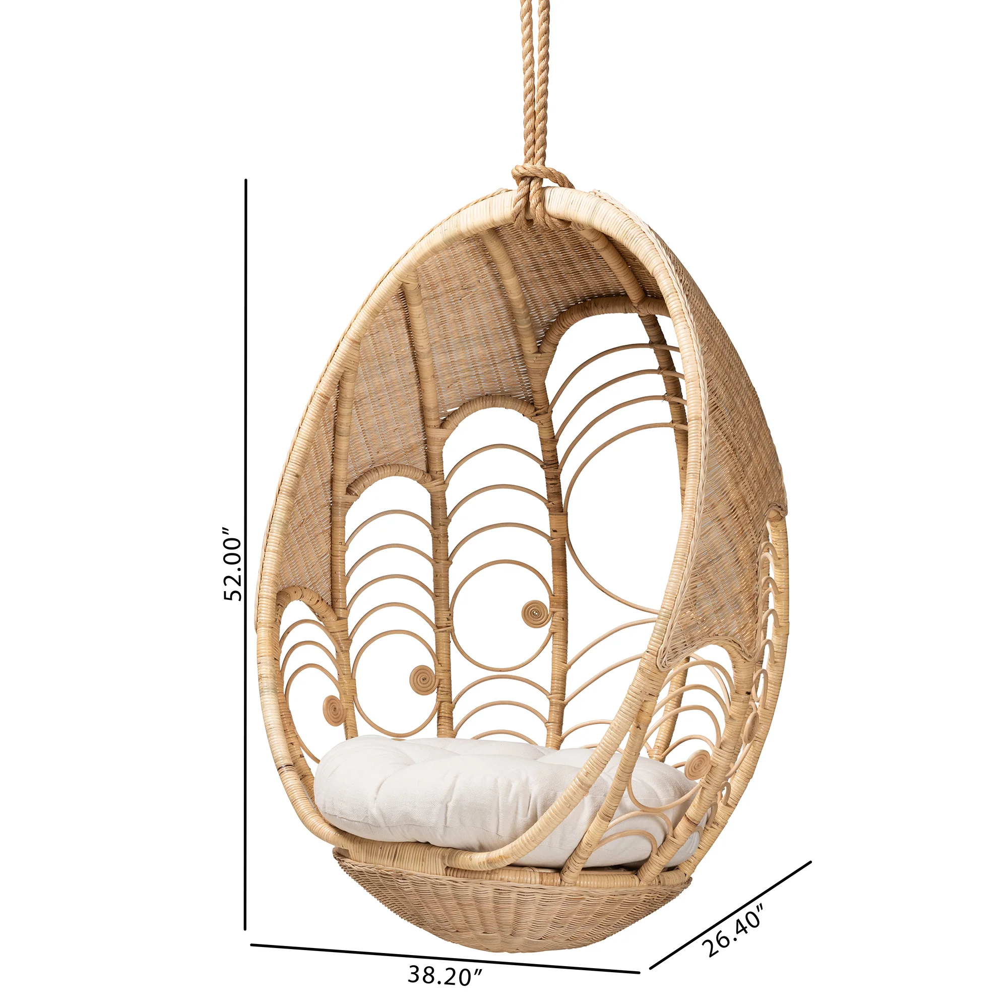 Baxton Studio bali & pari Umika Modern Bohemian Natural Brown Rattan Hanging Chair - Image 8