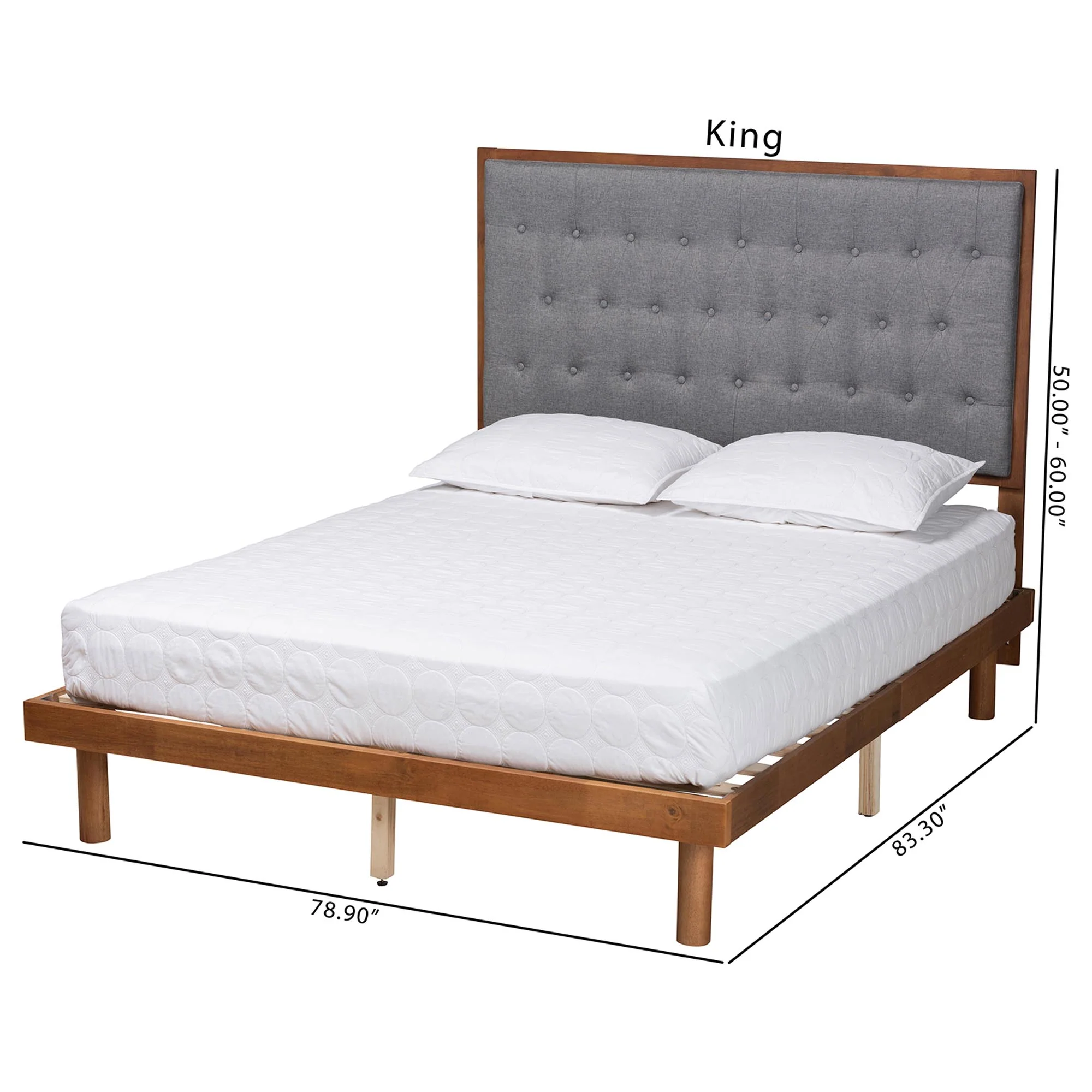 Baxton Studio Bellini Classic and Traditional Grey Fabric and Walnut Brown Finished Wood King Size Platform Bed - Image 4