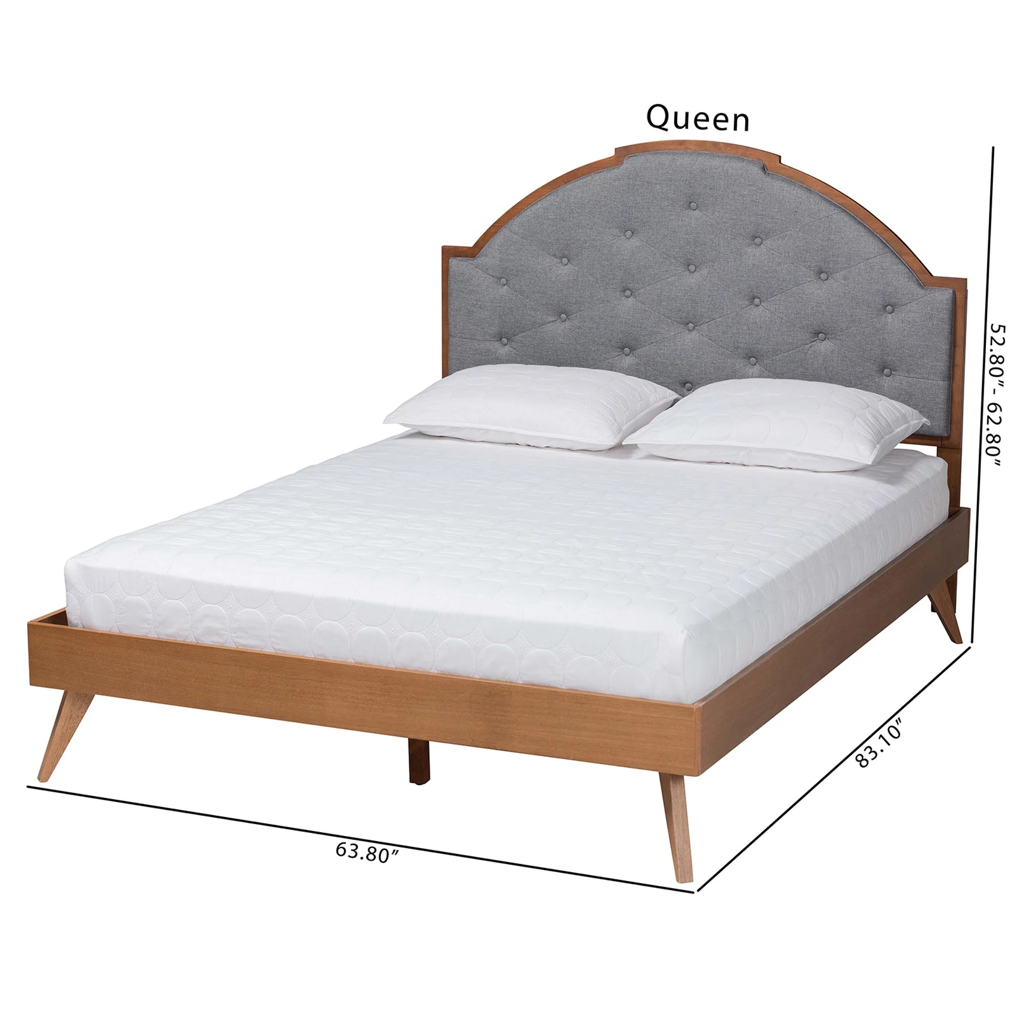 Baxton Studio Blanchard Mid-Century Modern Grey Fabric and Walnut Brown Wood King Size Platform Bed - Image 3