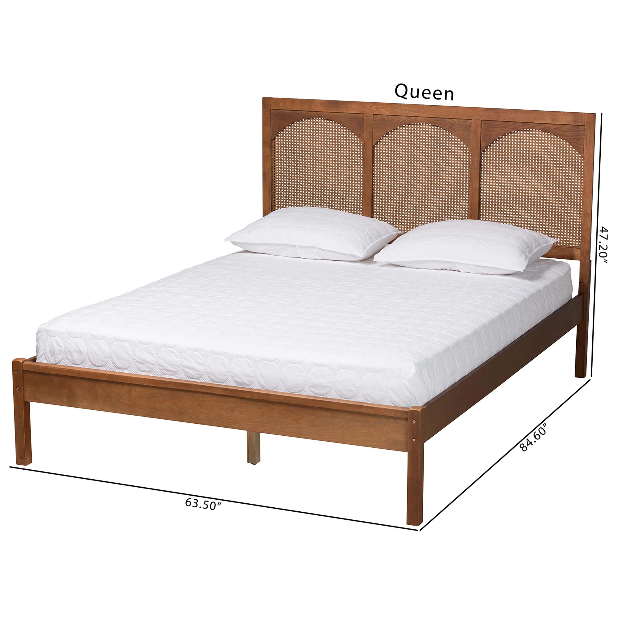 Baxton Studio Blossom Classic and Traditional Ash Walnut Finished Wood and Rattan Queen Size Platform Bed - Image 8
