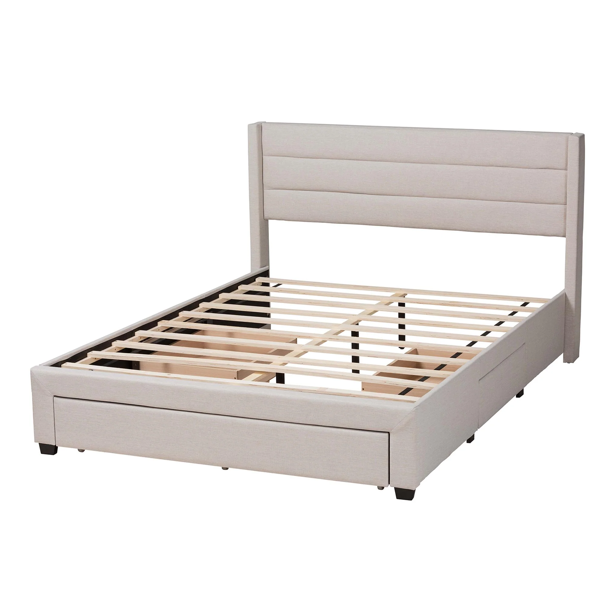 Baxton Studio Braylon Mid-Century Modern Transitional Beige Fabric and Dark Brown Finished Wood Queen Size 3-Drawer Storage Platform Bed - Image 8