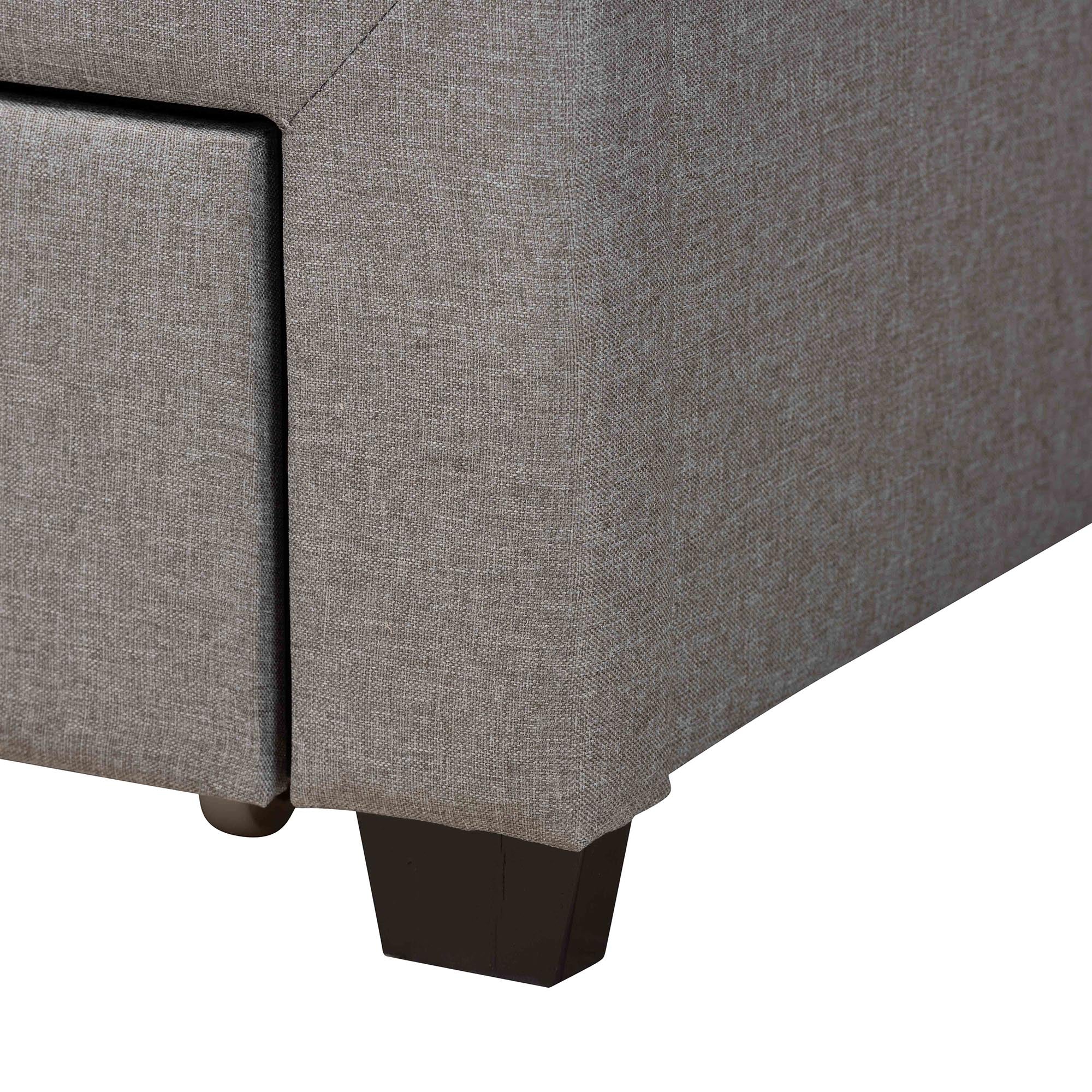 Baxton Studio Braylon Mid-Century Modern Transitional Light Grey Fabric and Dark Brown Finished Wood Queen Size 3-Drawer Storage Platform Bed - Image 10