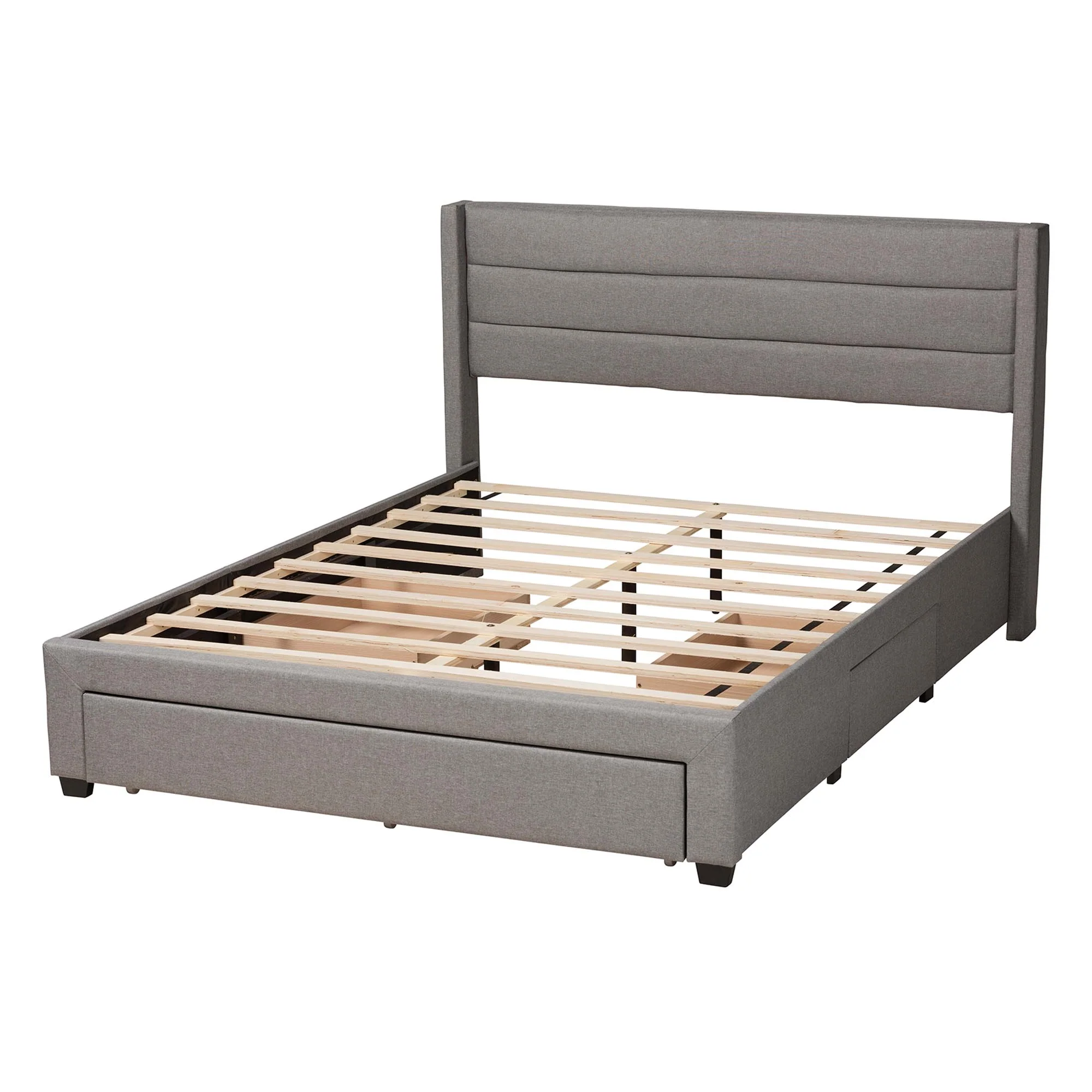 Baxton Studio Braylon Mid-Century Modern Transitional Light Grey Fabric and Dark Brown Finished Wood Queen Size 3-Drawer Storage Platform Bed - Image 5