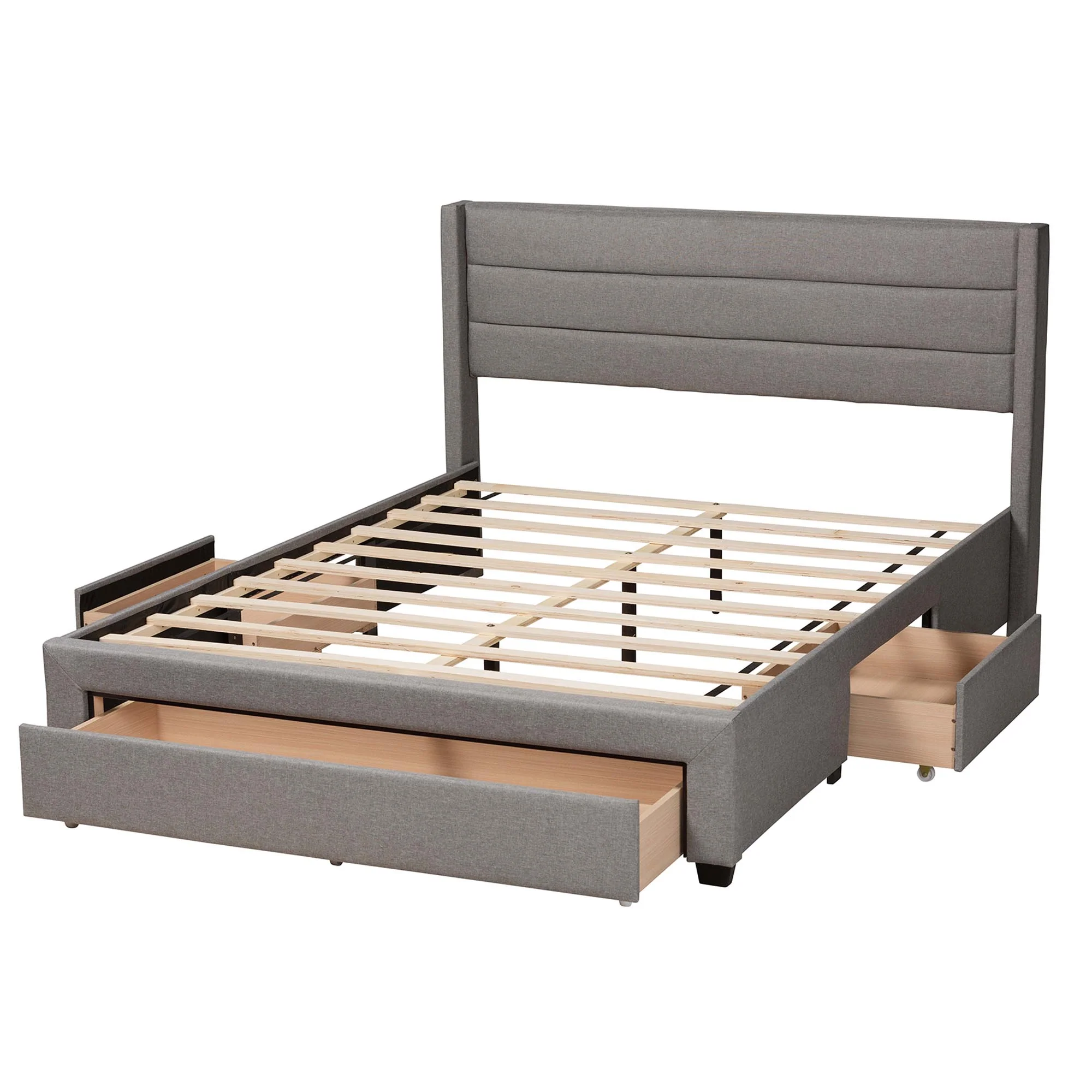 Baxton Studio Braylon Mid-Century Modern Transitional Light Grey Fabric and Dark Brown Finished Wood Queen Size 3-Drawer Storage Platform Bed - Image 6