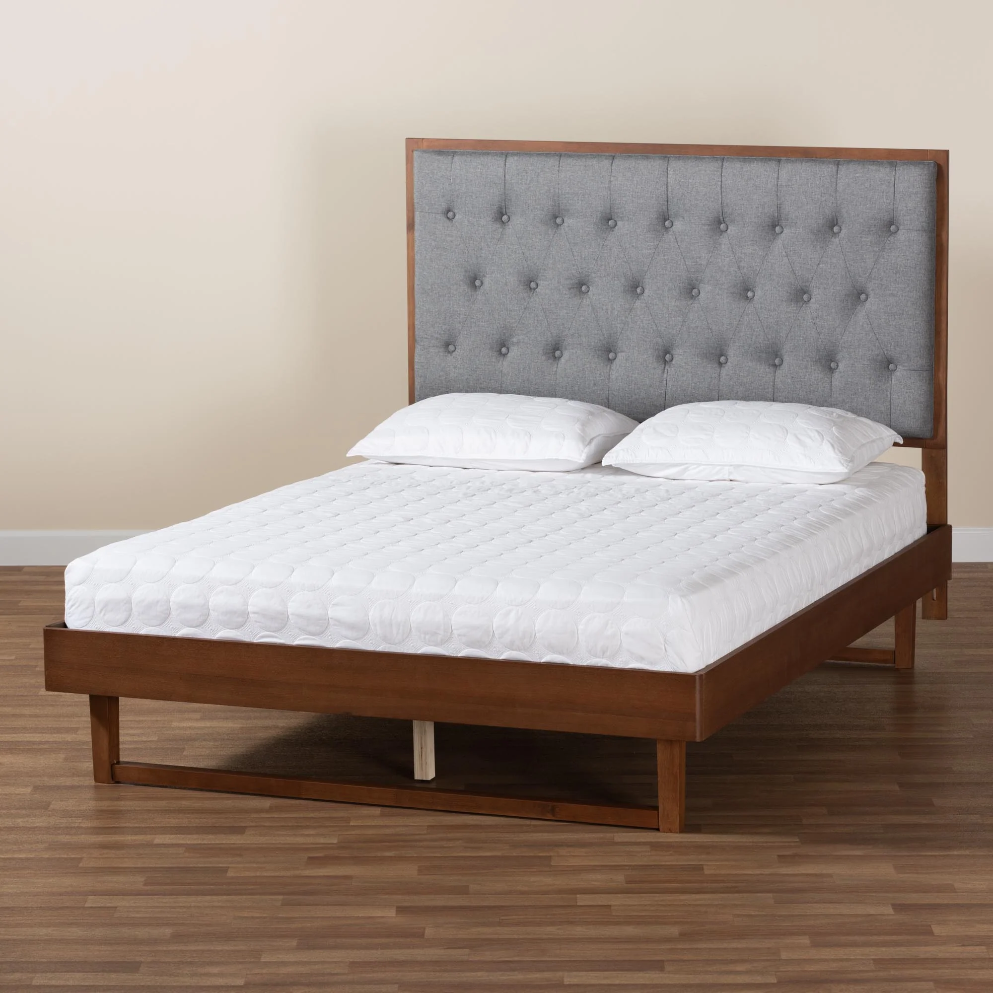 Baxton Studio Bryn Classic and Traditional Grey Fabric and Walnut Brown Finished Wood King Size Platform Bed - Image 2