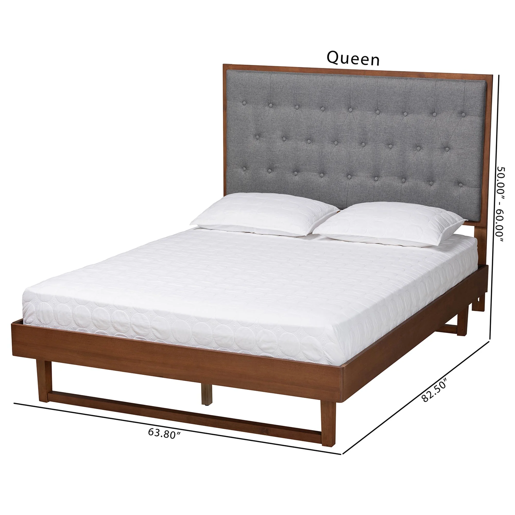 Baxton Studio Bryn Classic and Traditional Grey Fabric and Walnut Brown Finished Wood Queen Size Platform Bed - Image 8