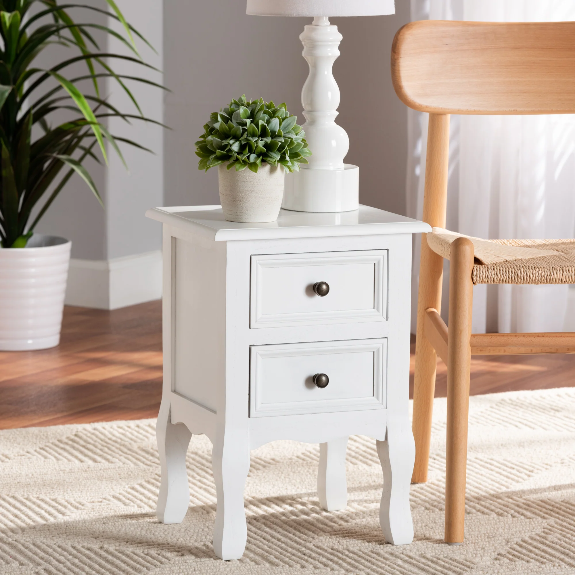 Baxton Studio Caelan Classic and Traditional White Finished Wood 2-Drawer End Table
