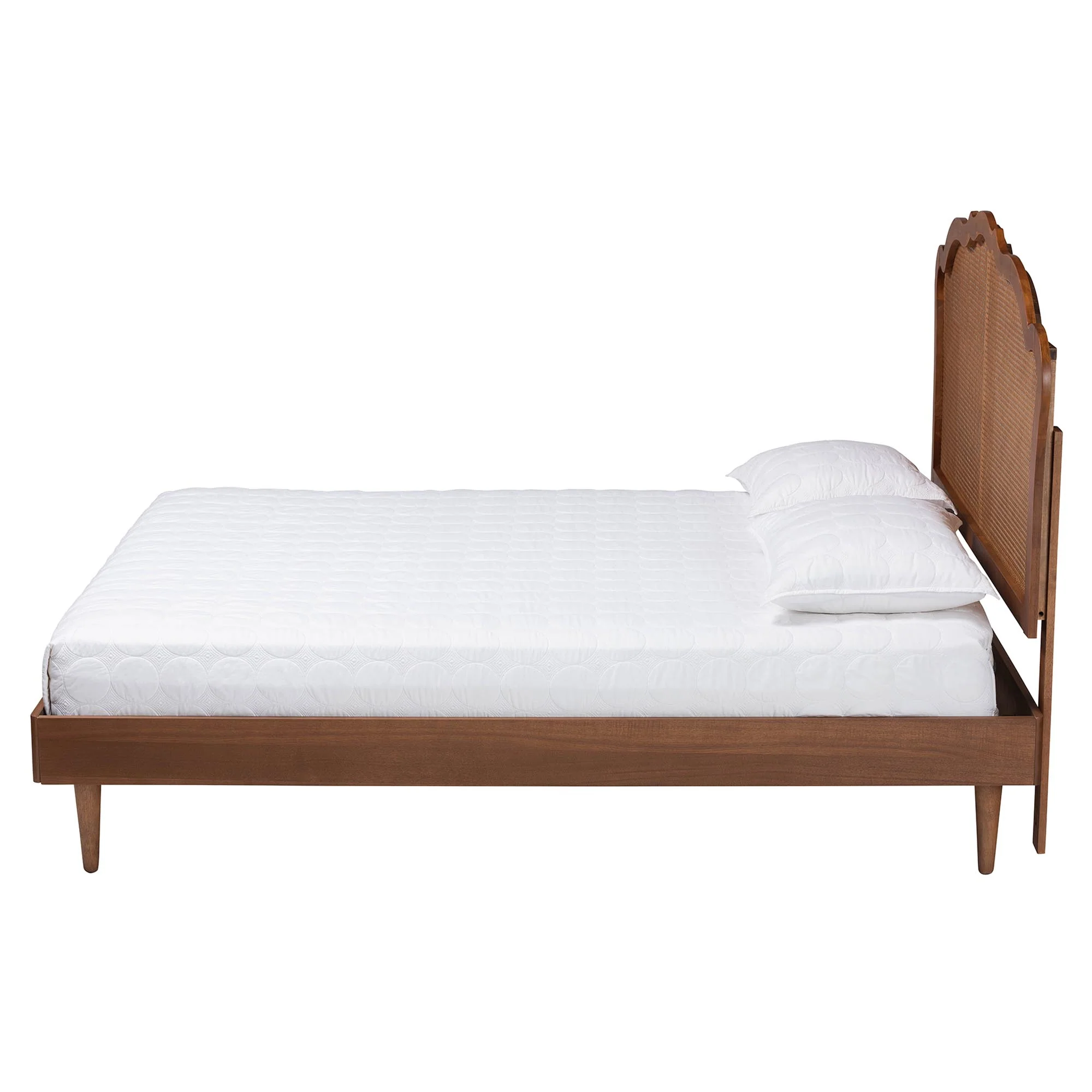 Baxton Studio Camden Mid-Century Walnut Brown Wood and Rattan King Size Platform Bed - Image 7