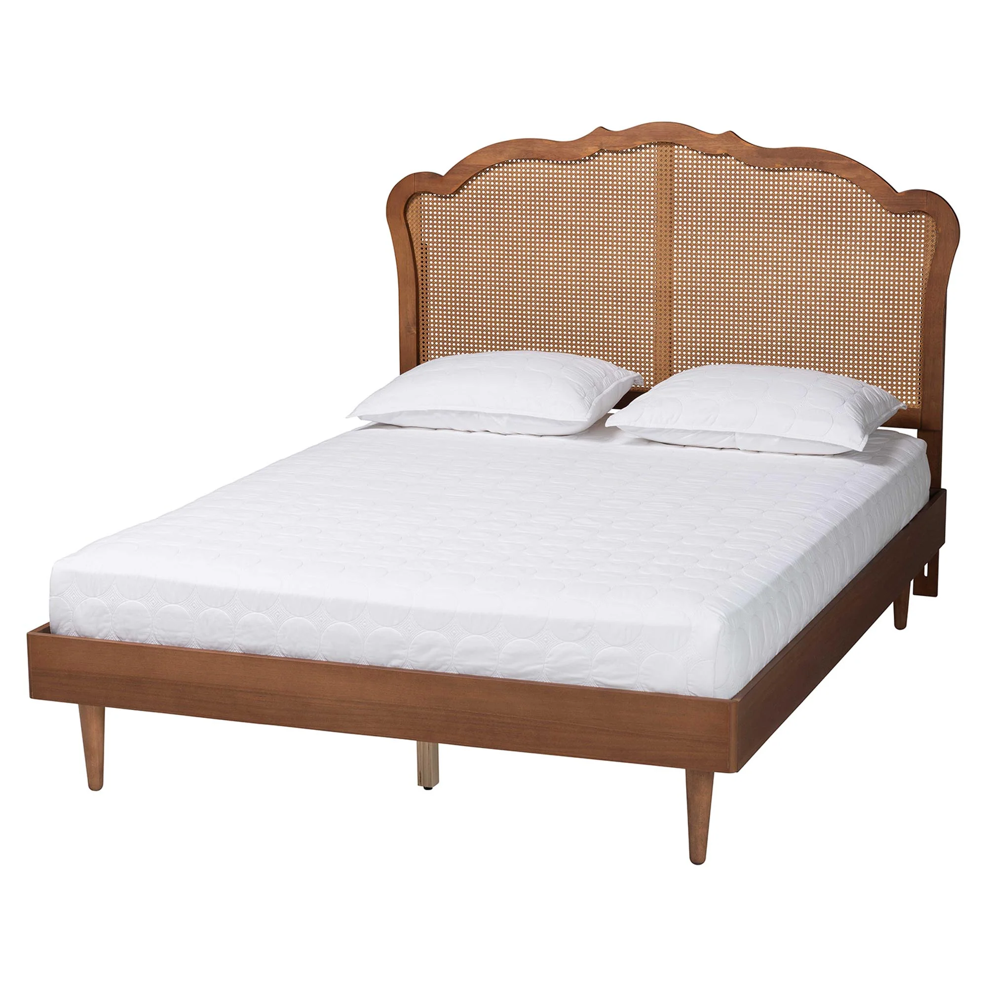 Baxton Studio Camden Mid-Century Walnut Brown Wood and Rattan Queen Size Platform Bed - Image 6
