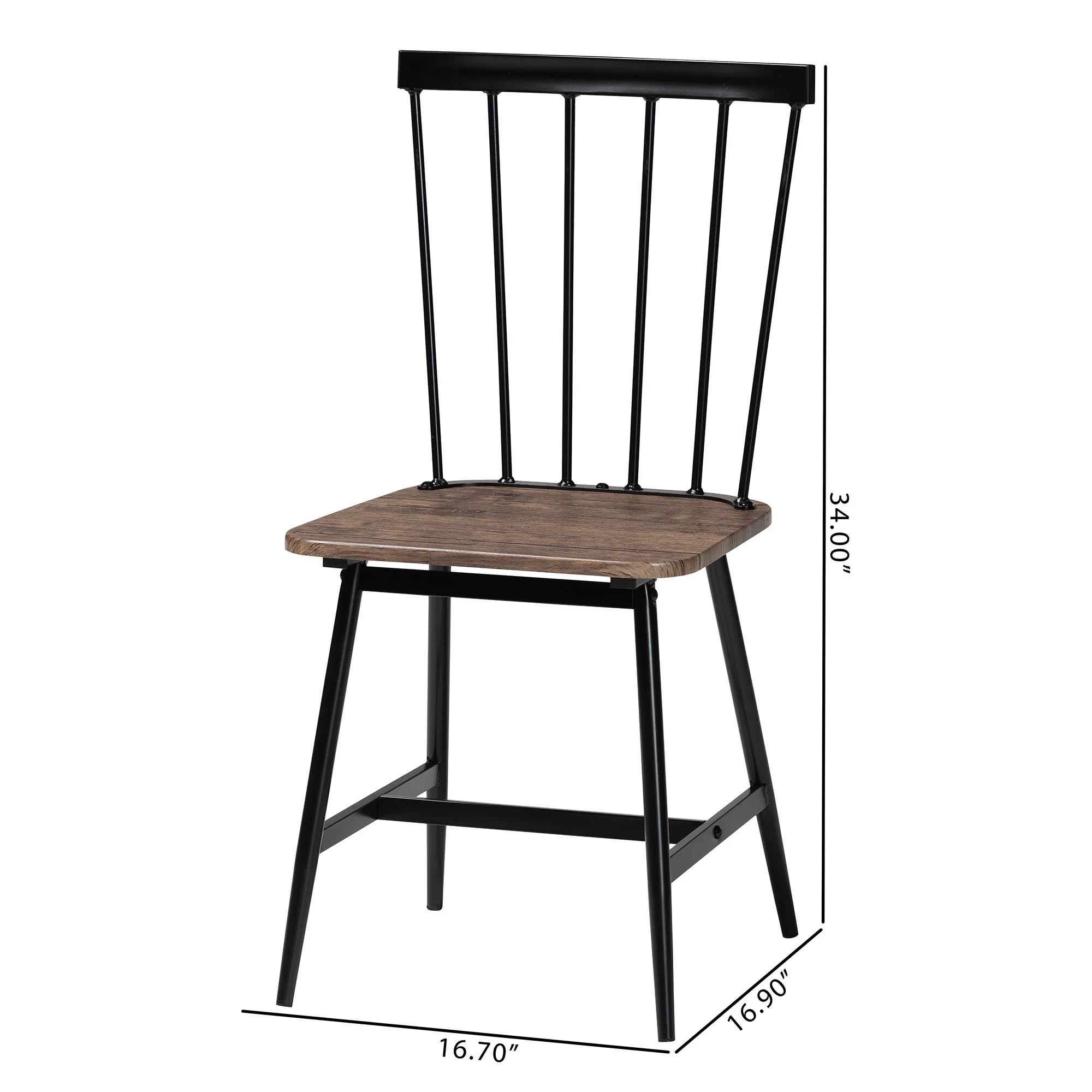 Baxton Studio Cardinal Industrial Dark Brown Wood and Metal Dining Chair - Image 4