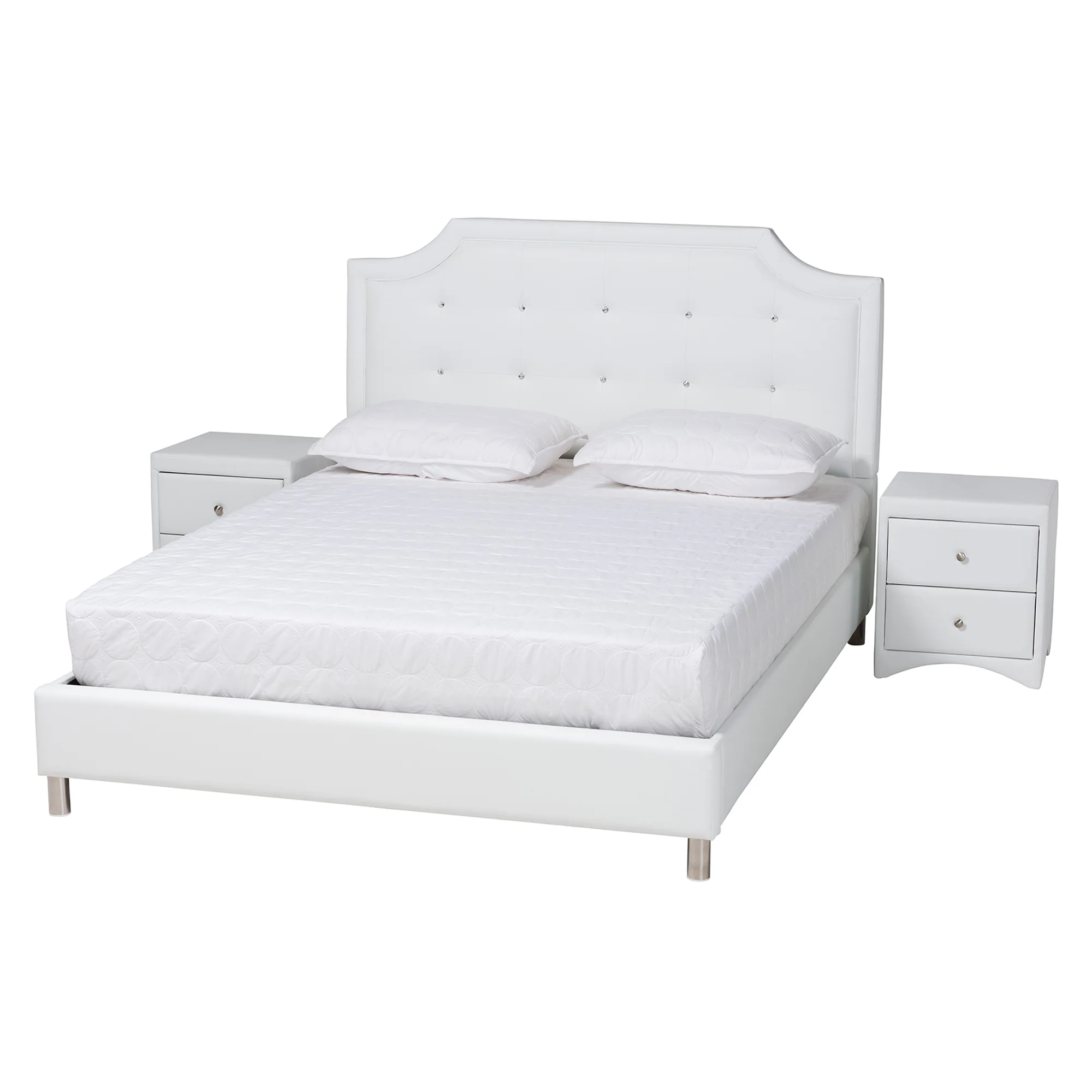 Baxton Studio Carlotta Contemporary Glam White Faux Leather Upholstered King Size 3-Piece Bedroom Set - Image 2