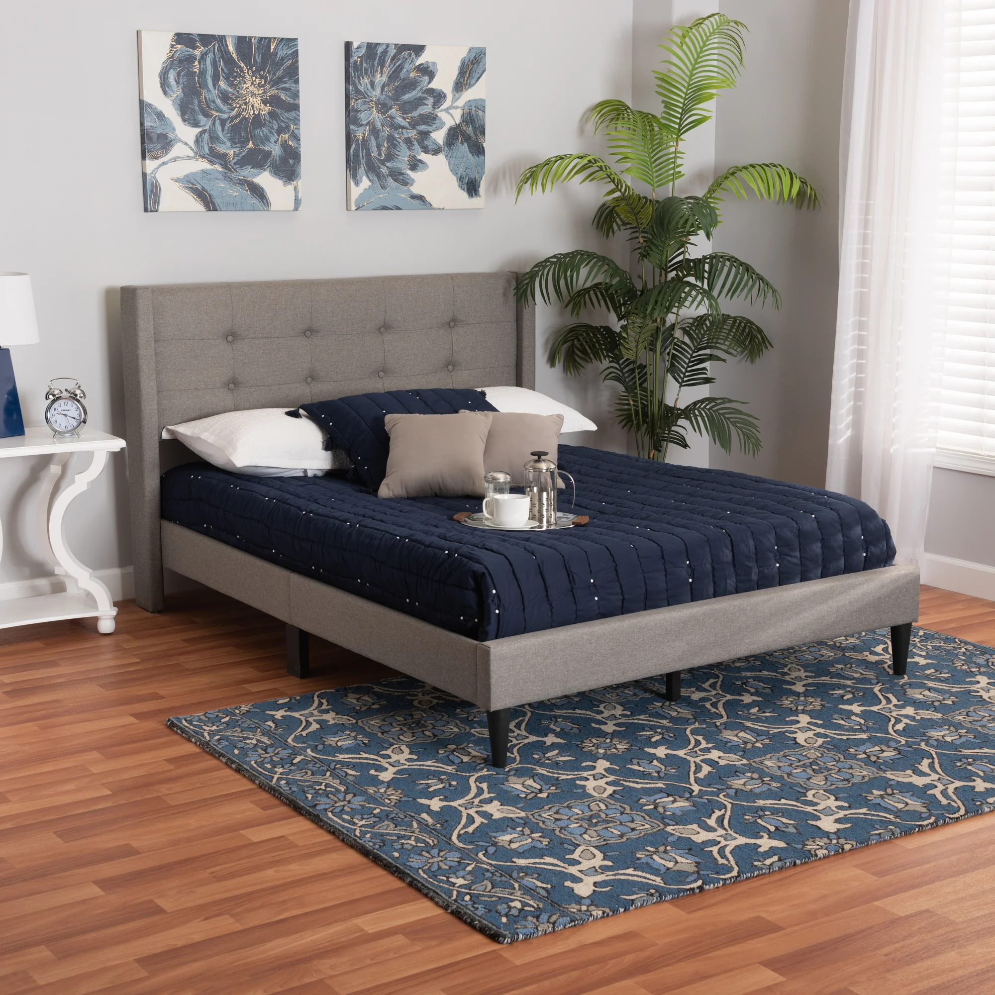 Baxton Studio Casol Mid-Century Modern Transitional Grey Fabric Upholstered Queen Size Platform Bed