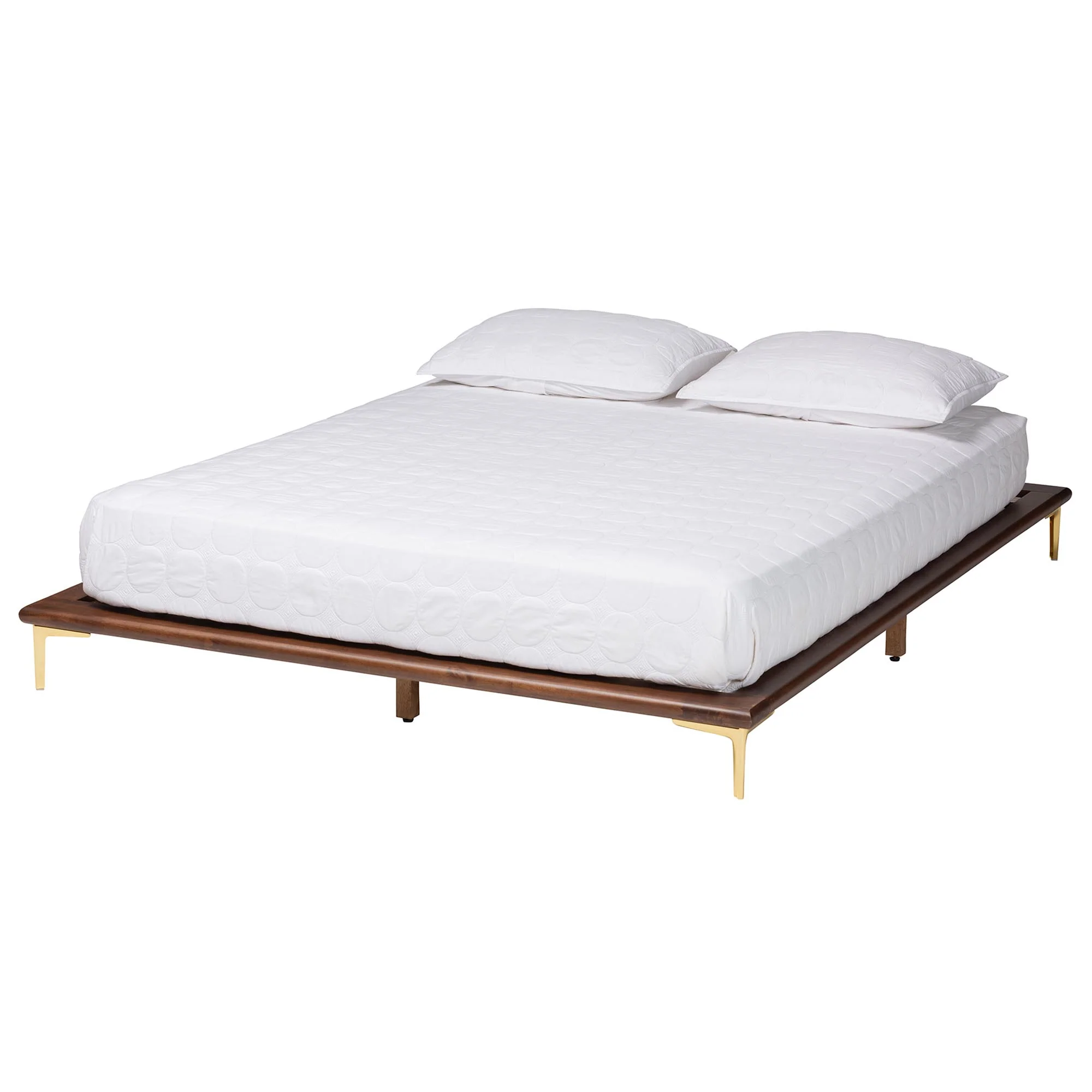 Baxton Studio Channary Mid-Century Modern Transitional Walnut Brown Finished Wood and Gold Metal King Size Bed Frame - Image 2