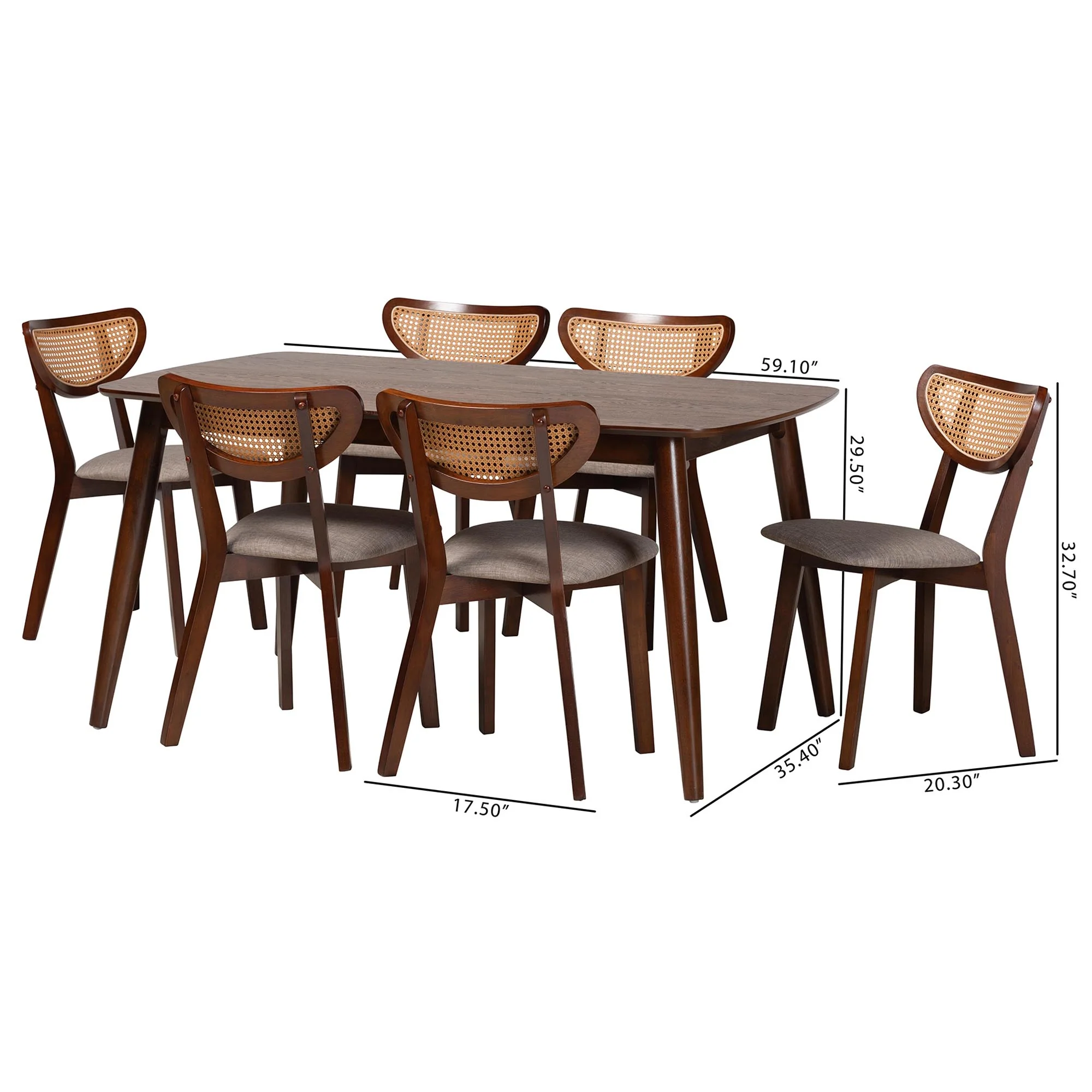 Baxton Studio Dannell Mid-Century Modern Grey Fabric and Walnut Brown Finished Wood 7-Piece Dining Set - Image 10
