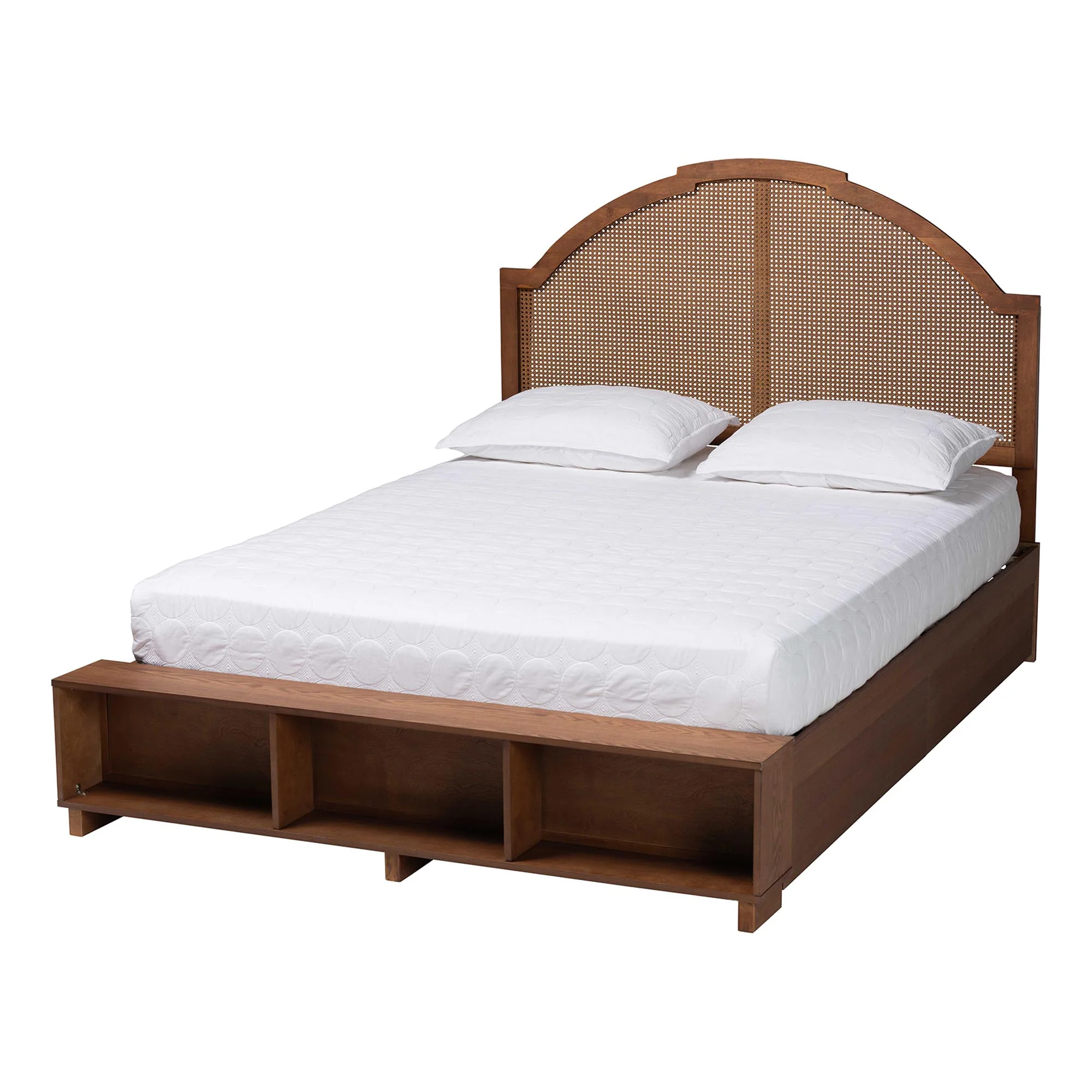 Baxton Studio Darcila Mid-Century Walnut Brown Wood and Rattan Queen Size Storage Bed - Image 5
