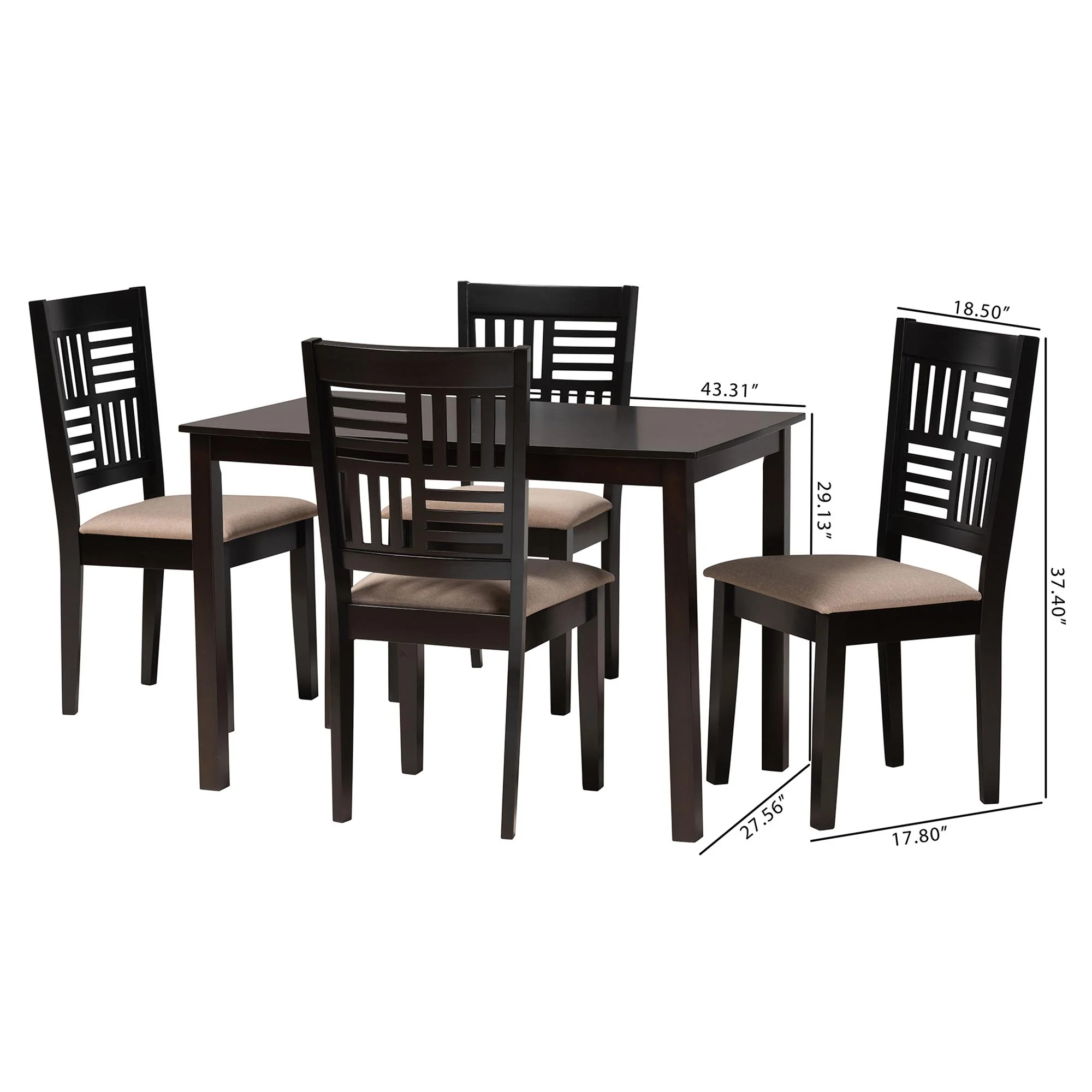 Baxton Studio Deanna Modern Beige Fabric and Dark Brown Finished Wood 5-Piece Dining Set - Image 3