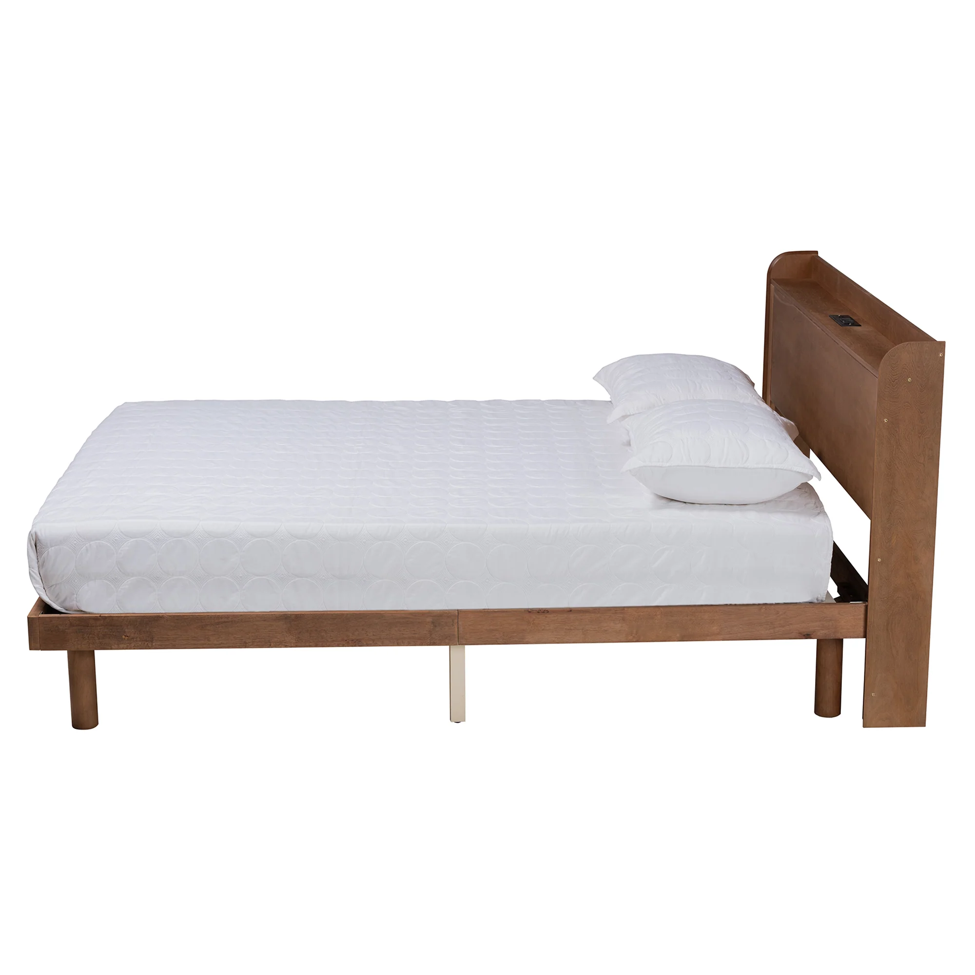 Baxton Studio Decker Mid-Century Modern Transitional Walnut Brown Finished Wood Full Size Platform Bed with Charging Station - Image 3