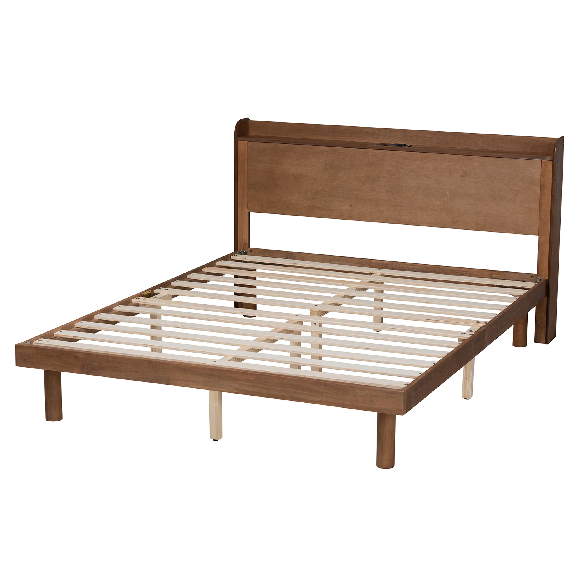 Baxton Studio Decker Mid-Century Modern Transitional Walnut Brown Finished Wood Queen Size Platform Bed with Charging Station - Image 4