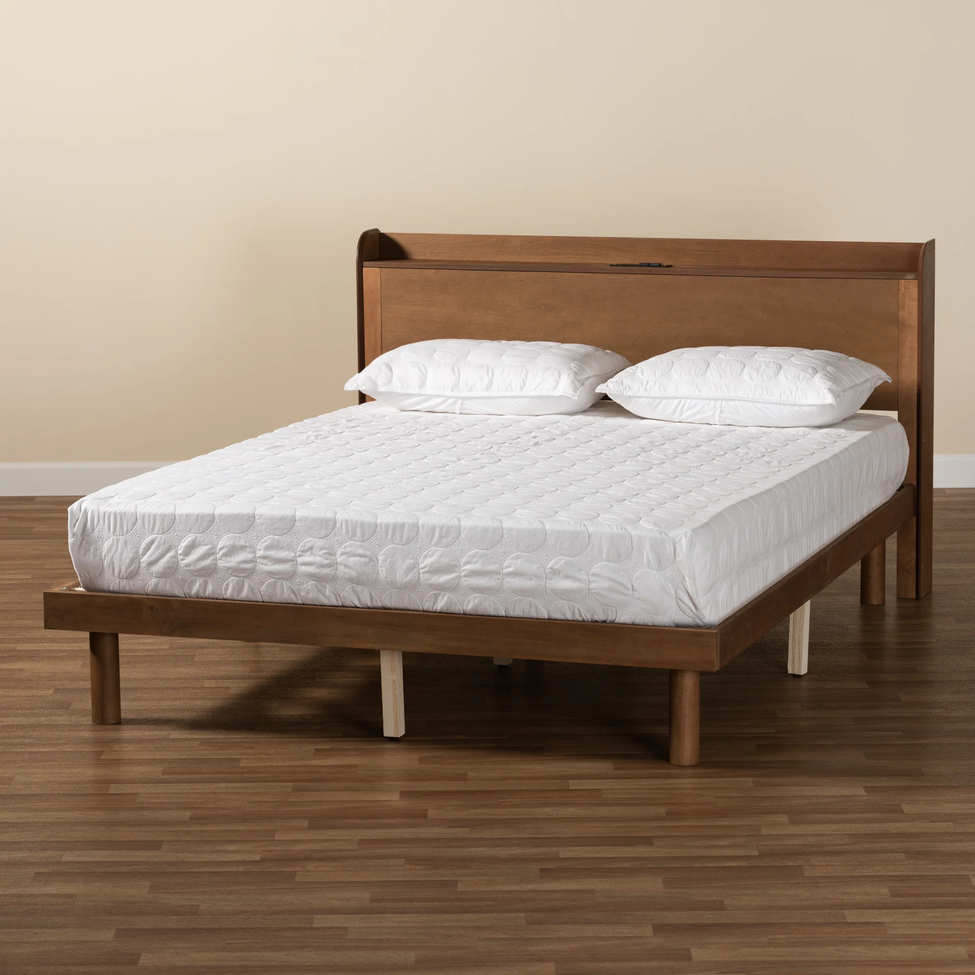 Baxton Studio Decker Mid-Century Modern Transitional Walnut Brown Finished Wood Queen Size Platform Bed with Charging Station - Image 9