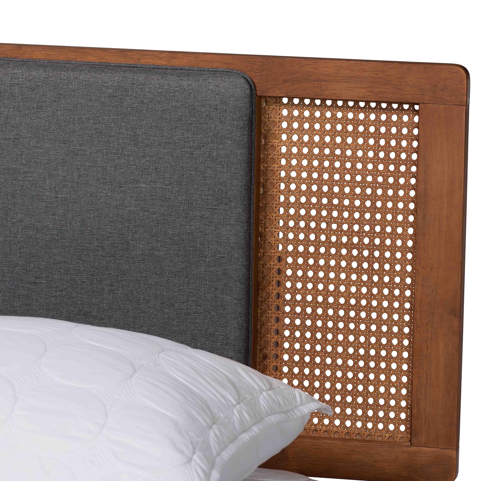 Baxton Studio Delfina Mid-Century Modern Dark Grey Fabric and Walnut Brown Finished Wood Full Size Platform Bed - Image 9
