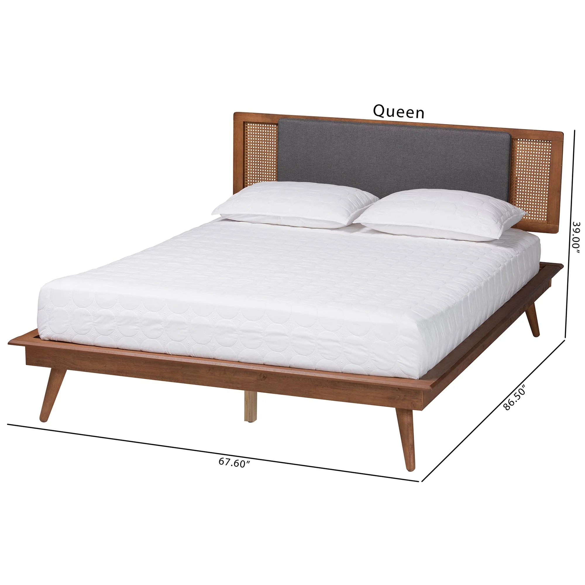 Baxton Studio Delfina Mid-Century Modern Dark Grey Fabric and Walnut Brown Finished Wood King Size Platform Bed - Image 9