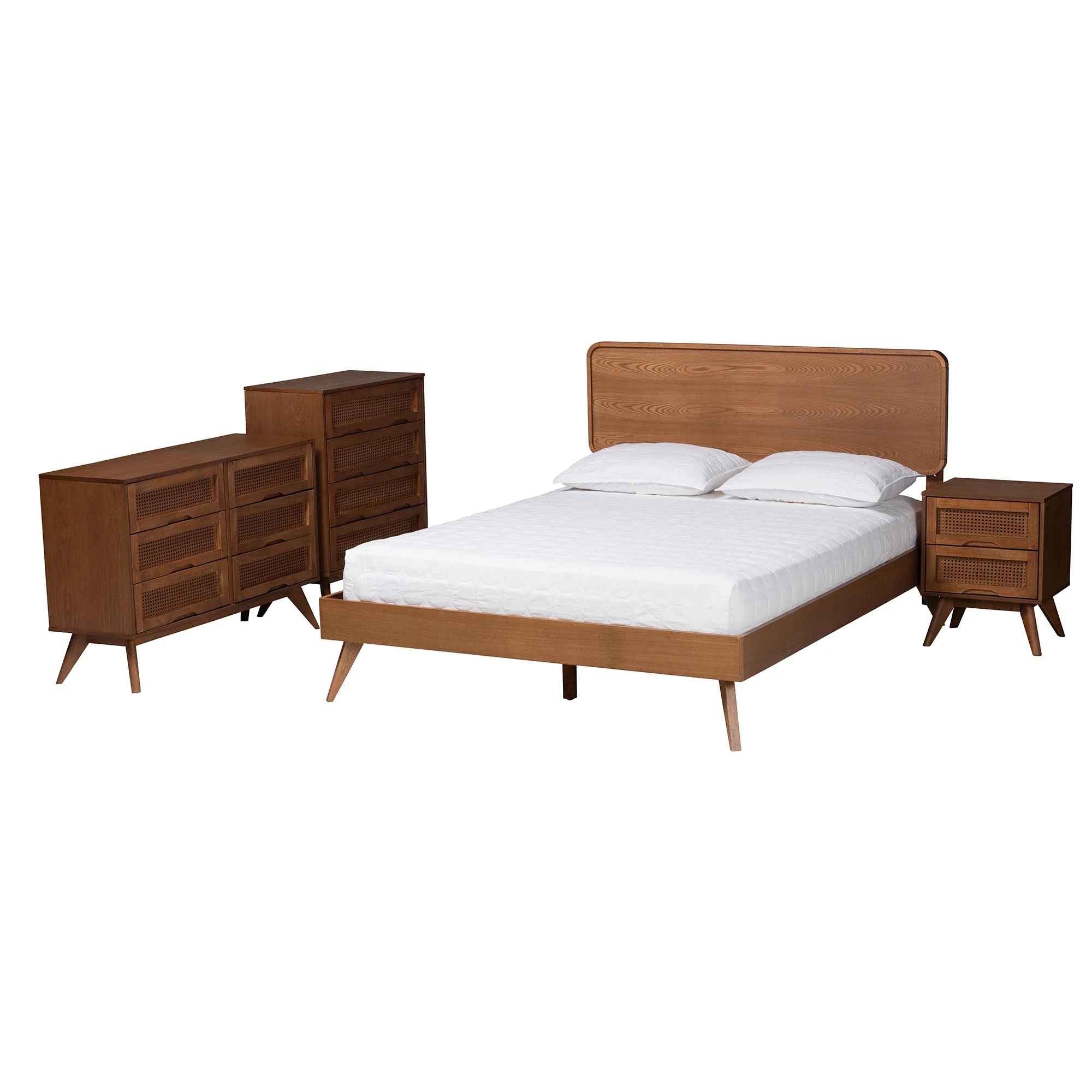 Baxton Studio Demeter Mid-Century Modern Walnut Brown Finished Wood Full Size 4-Piece Bedroom Set - Image 2