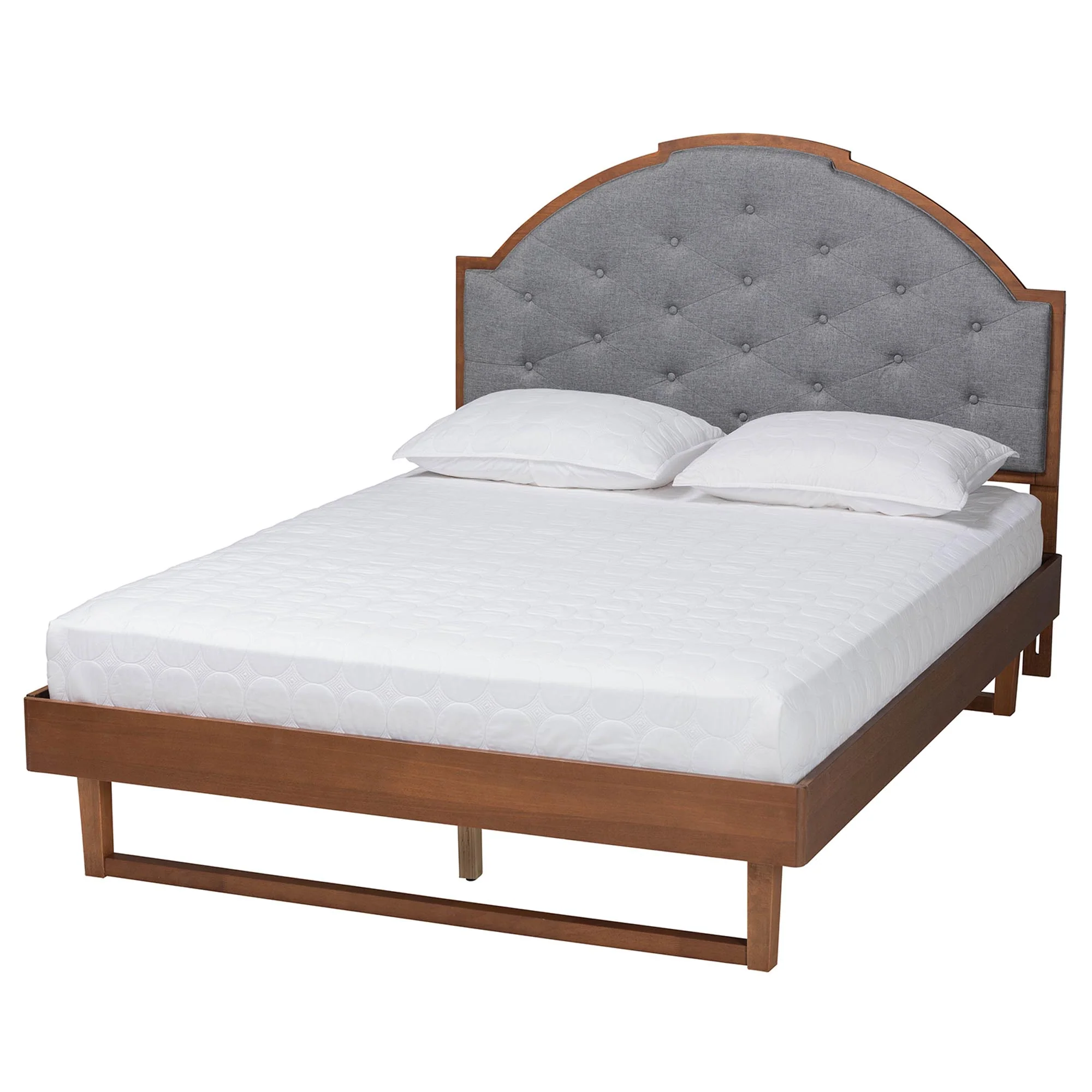 Baxton Studio Douglas Mid-Century Modern Grey Fabric and Walnut Brown Wood King Size Platform Bed - Image 6