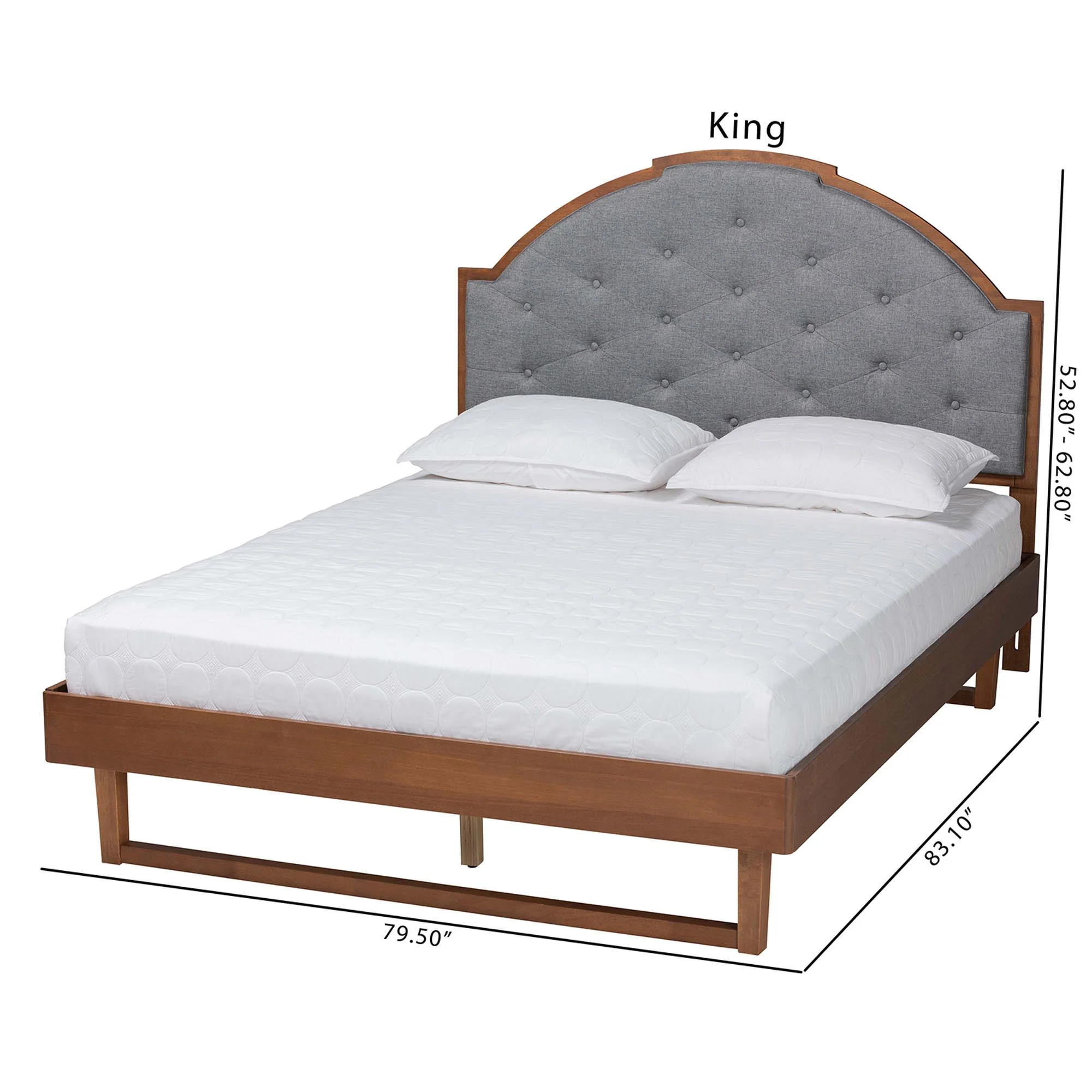Baxton Studio Douglas Mid-Century Modern Grey Fabric and Walnut Brown Wood Queen Size Platform Bed - Image 4