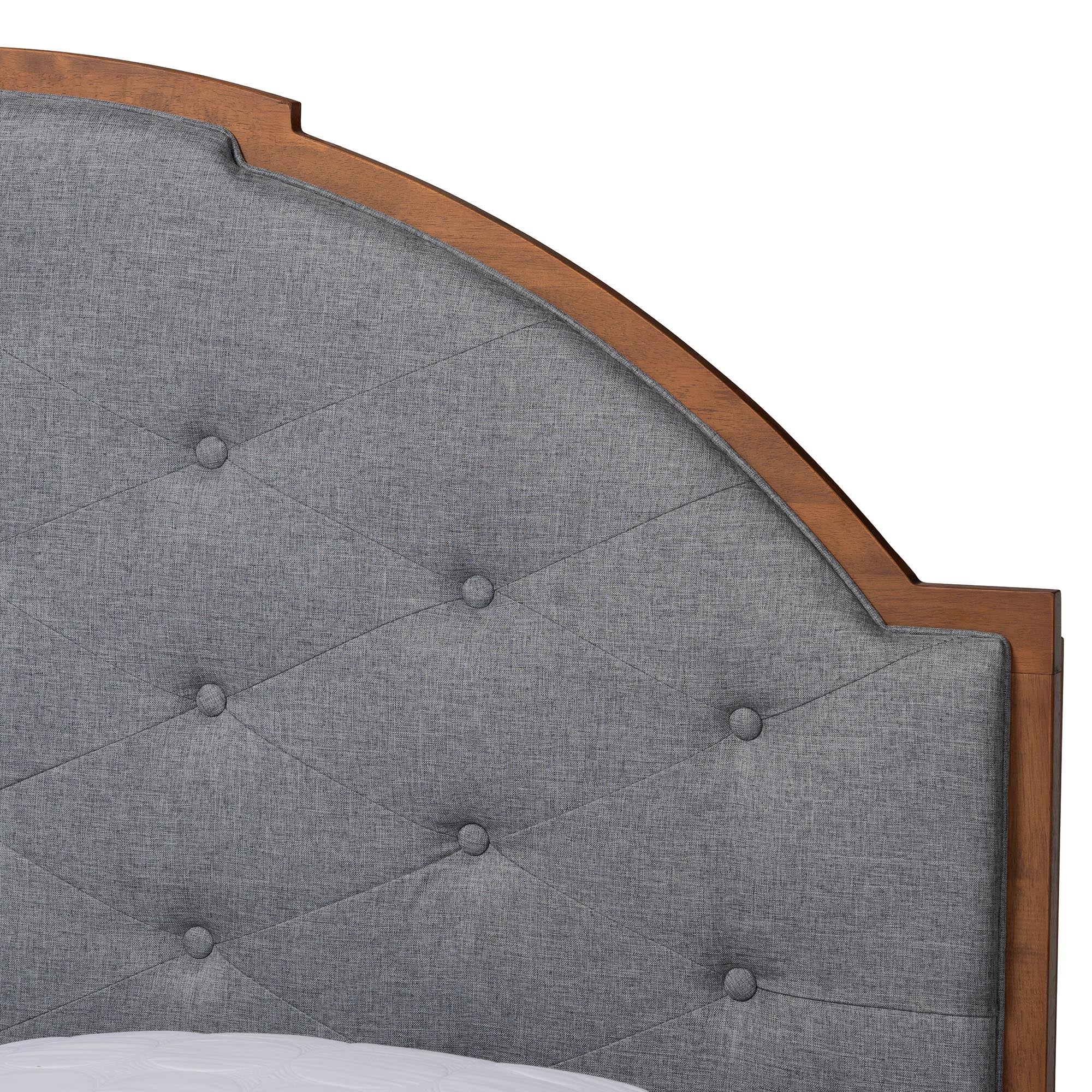 Baxton Studio Douglas Mid-Century Modern Grey Fabric and Walnut Brown Wood Queen Size Platform Bed - Image 9