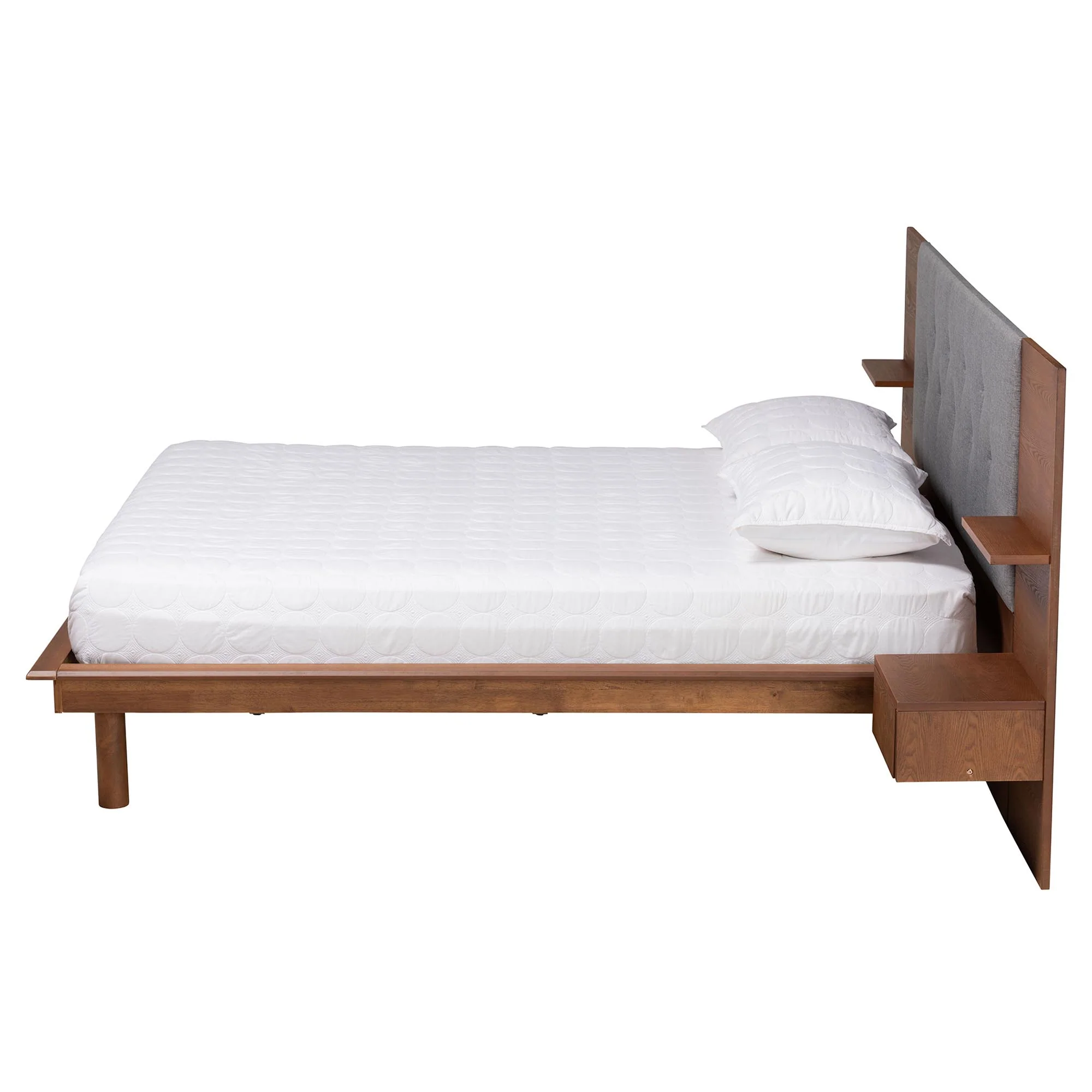 Baxton Studio Eliana Mid-Century Modern Transitional Grey Fabric and Ash Walnut Finished Wood Queen Size Platform Storage Bed with Built-In Nightstands - Image 4