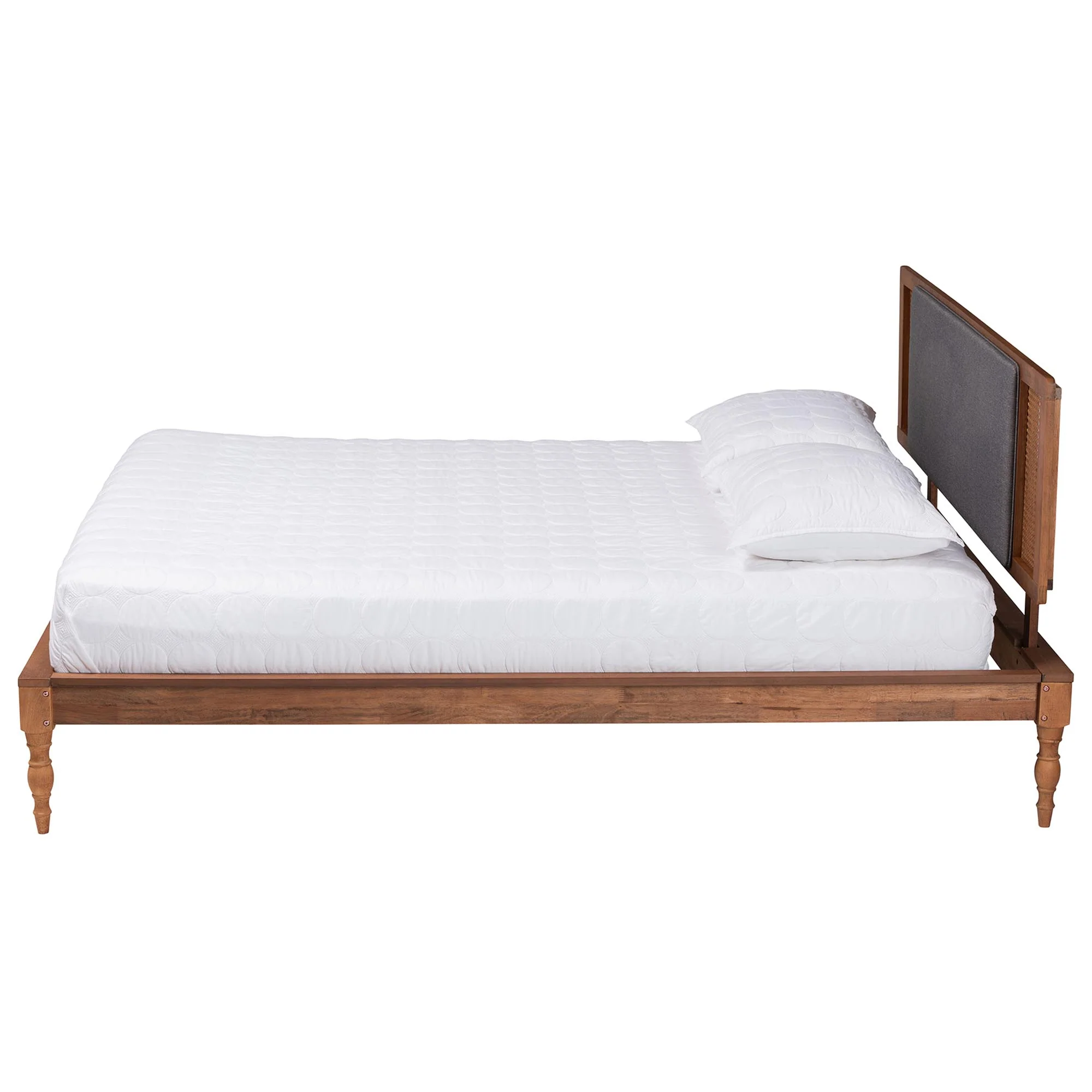 Baxton Studio Eliseo Mid-Century Modern Dark Grey Fabric and Walnut Brown Finished Wood Full Size Platform Bed - Image 3