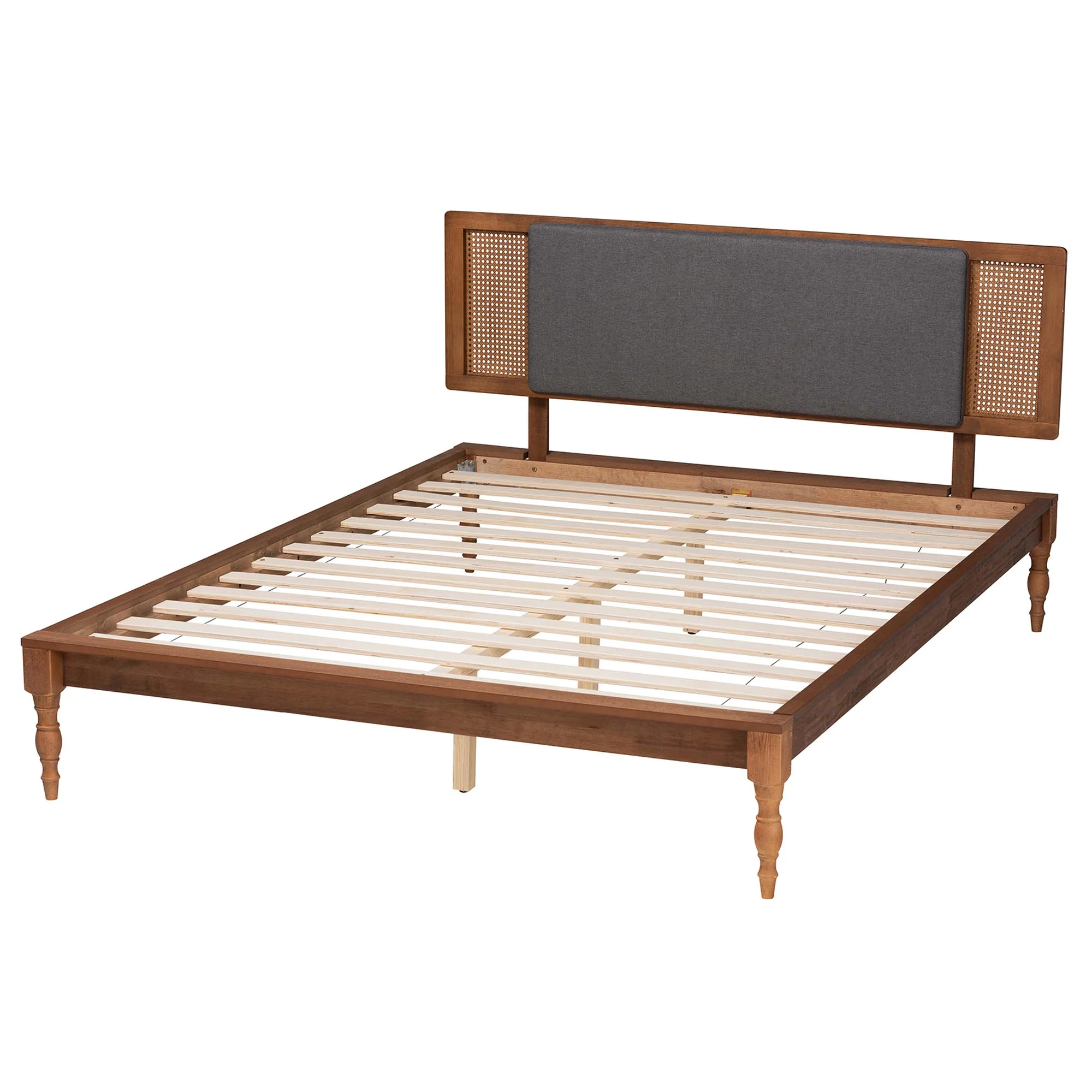 Baxton Studio Eliseo Mid-Century Modern Dark Grey Fabric and Walnut Brown Finished Wood Queen Size Platform Bed - Image 4