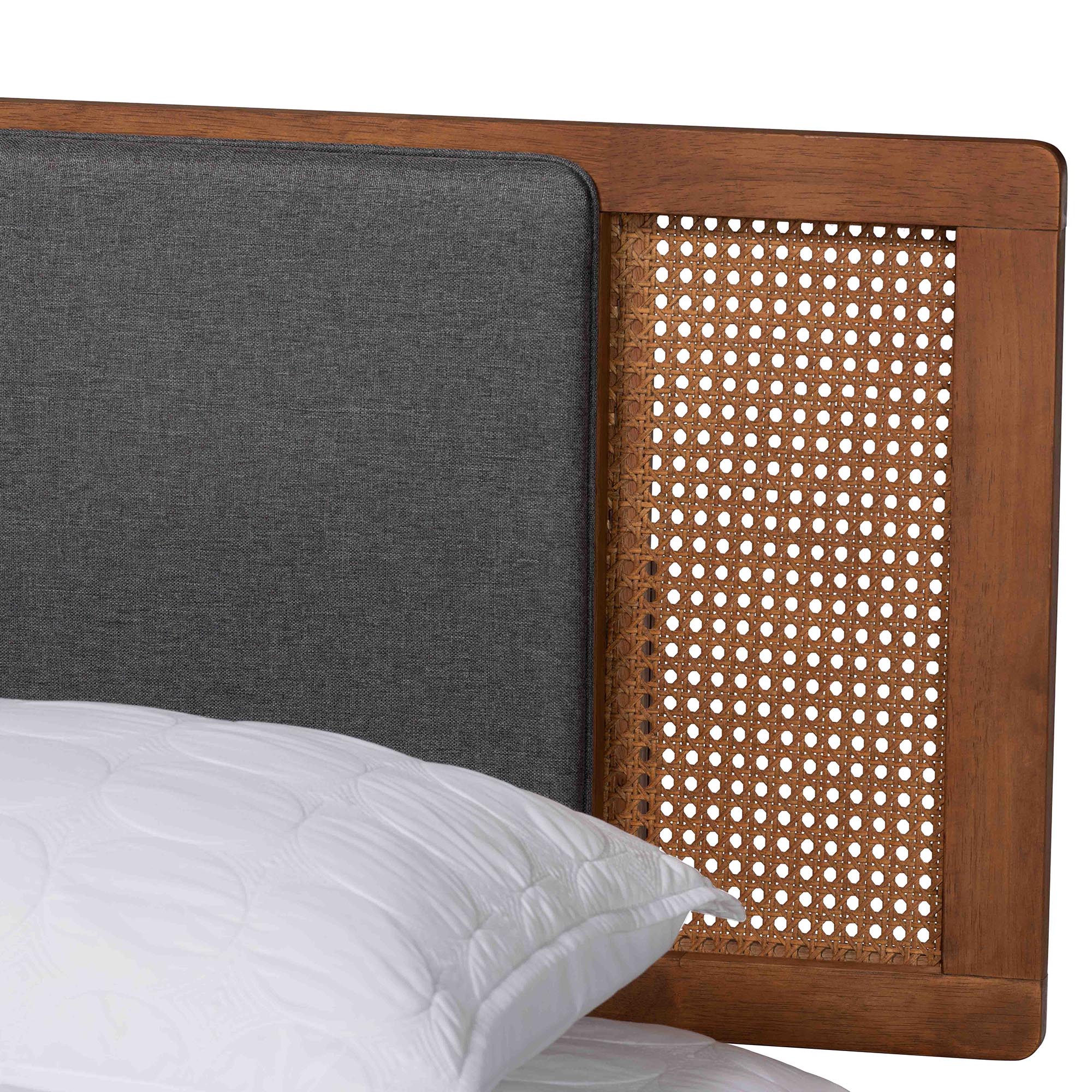 Baxton Studio Eliseo Mid-Century Modern Dark Grey Fabric and Walnut Brown Finished Wood Queen Size Platform Bed - Image 5