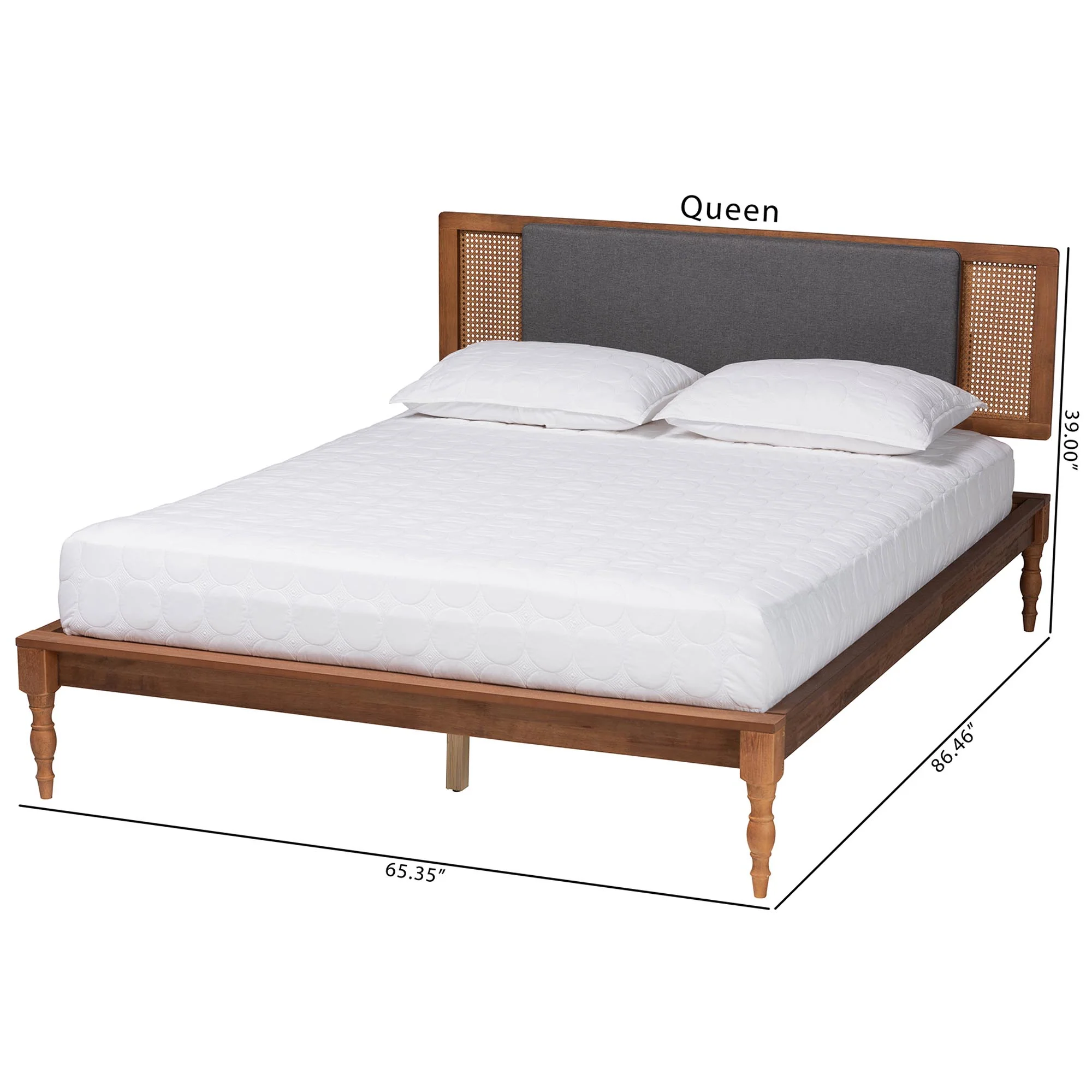 Baxton Studio Eliseo Mid-Century Modern Dark Grey Fabric and Walnut Brown Finished Wood Queen Size Platform Bed - Image 9