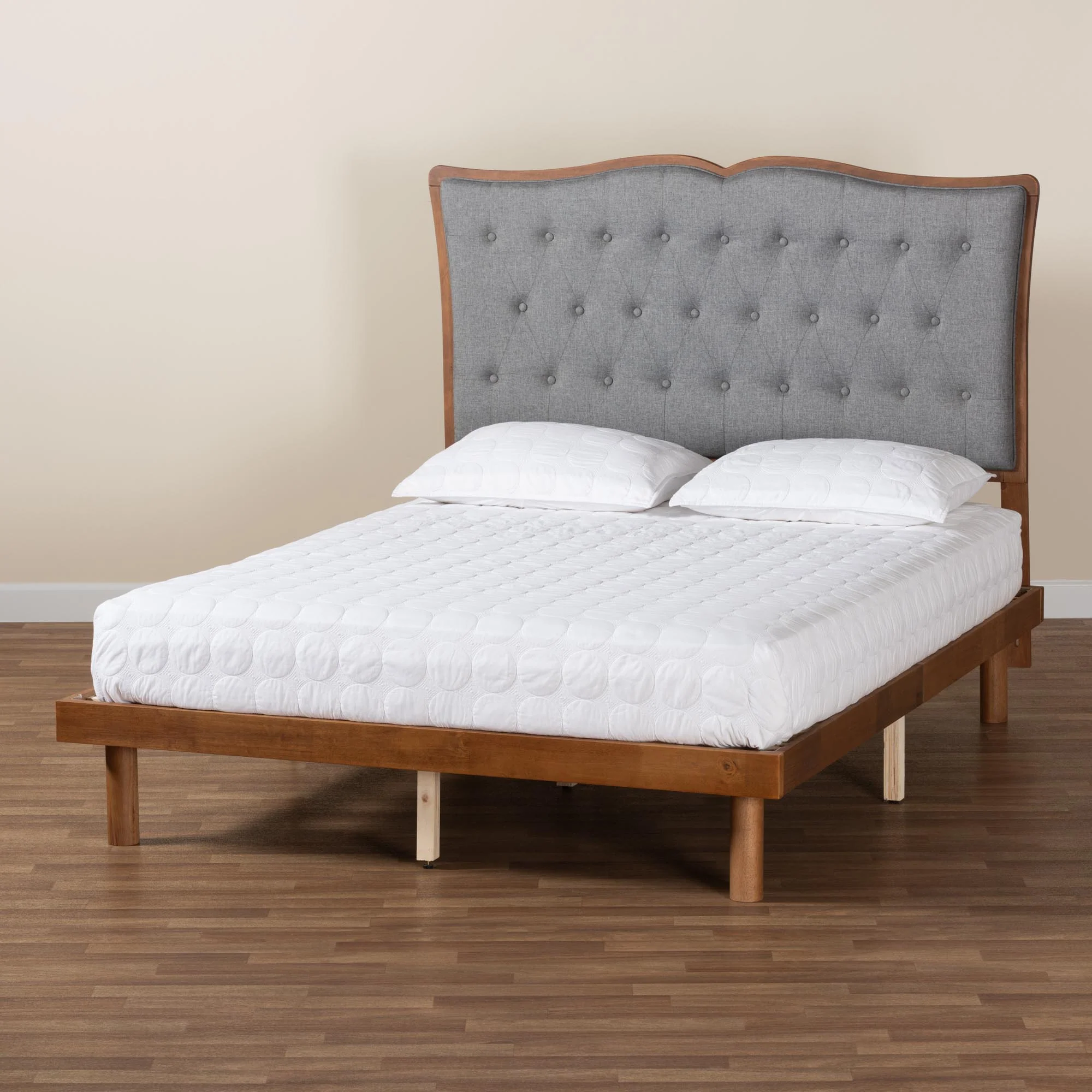 Baxton Studio Elitia Classic and Traditional Grey Fabric and Walnut Brown Finished Wood King Size Platform Bed - Image 10
