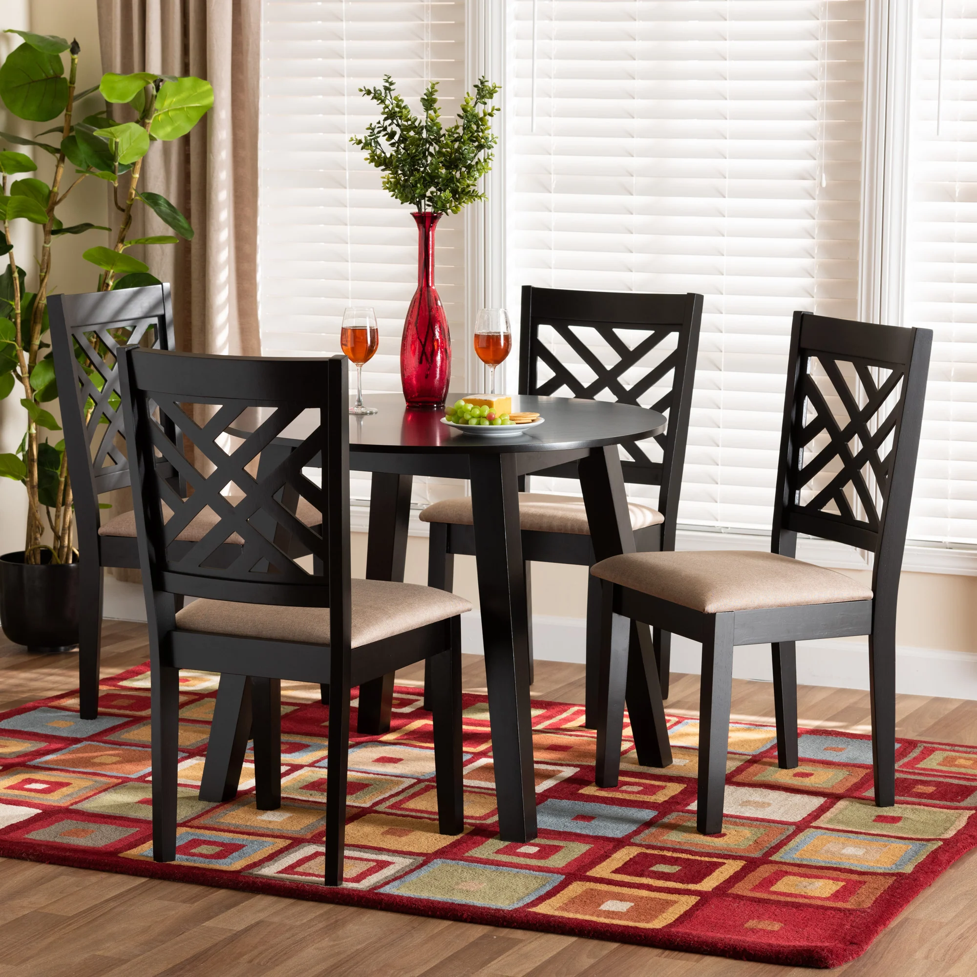 Baxton Studio Ellie Modern Beige Fabric and Dark Brown Finished Wood 5-Piece Dining Set