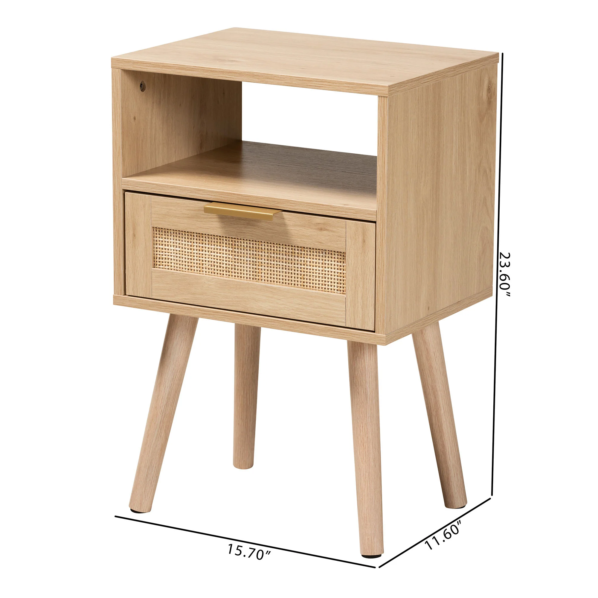Baxton Studio Emmett Mid-Century Modern Light Brown Finished Wood 1-Drawer End Table - Image 3