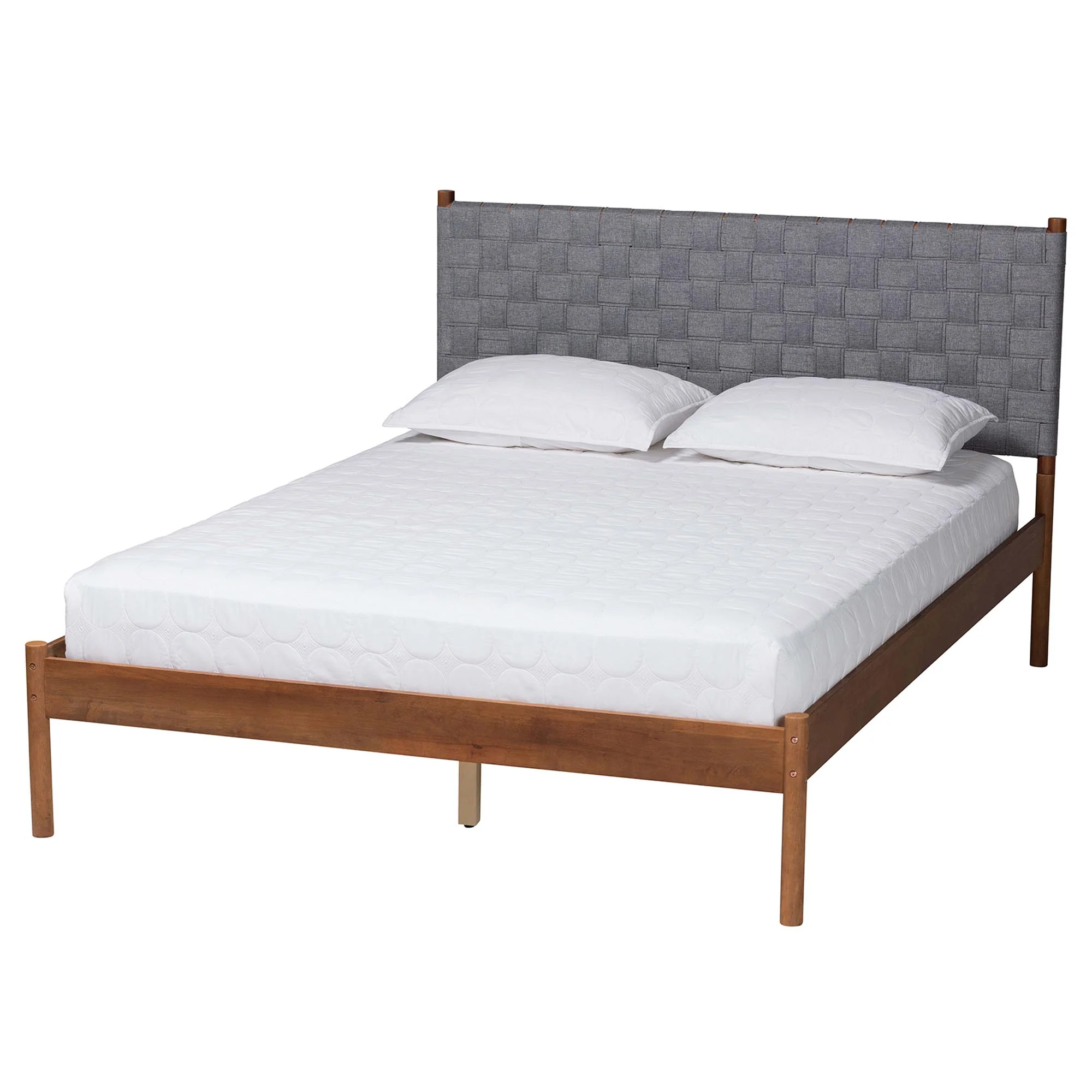 Baxton Studio Estela Mid-Century Modern Grey Woven Fabric and Walnut Brown Wood Queen Size Platform Bed - Image 2
